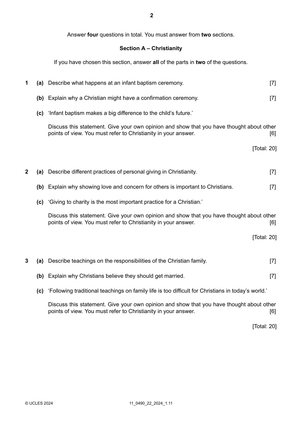 Cambridge IGCSE Religious Studies 0490 2024 Oct/Nov Paper 2 · Variant 2 question paper, page 2 of 4