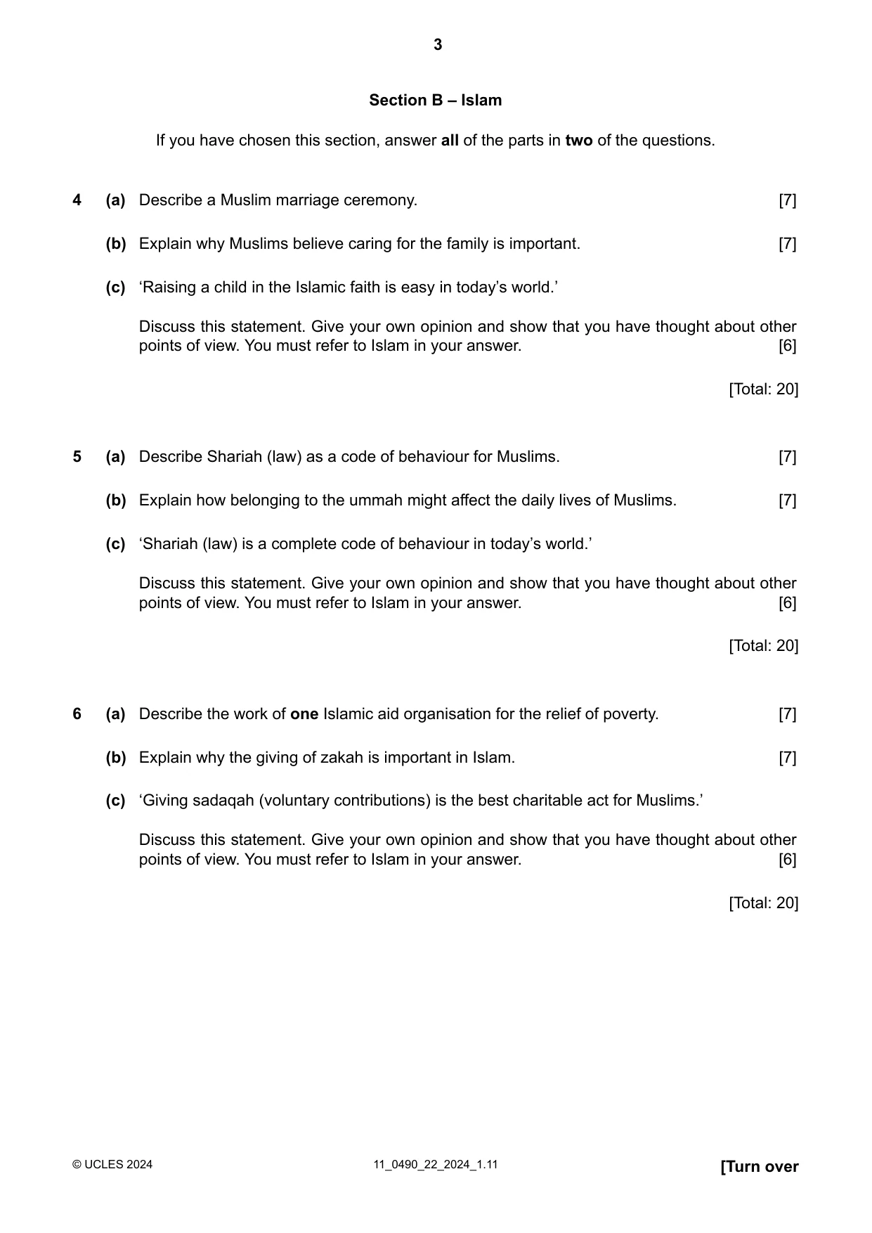 Cambridge IGCSE Religious Studies 0490 2024 Oct/Nov Paper 2 · Variant 2 question paper, page 3 of 4