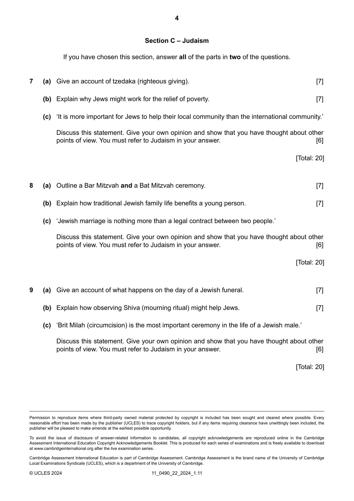 Cambridge IGCSE Religious Studies 0490 2024 Oct/Nov Paper 2 · Variant 2 question paper, page 4 of 4