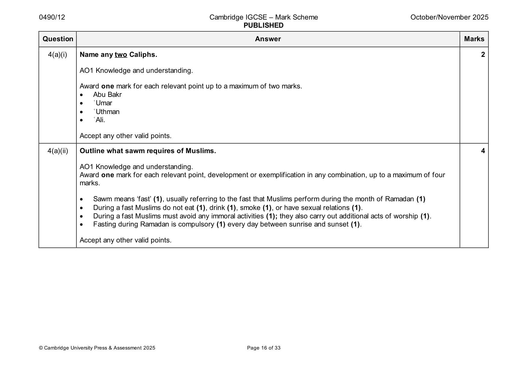 Mark scheme, page 16 of 33