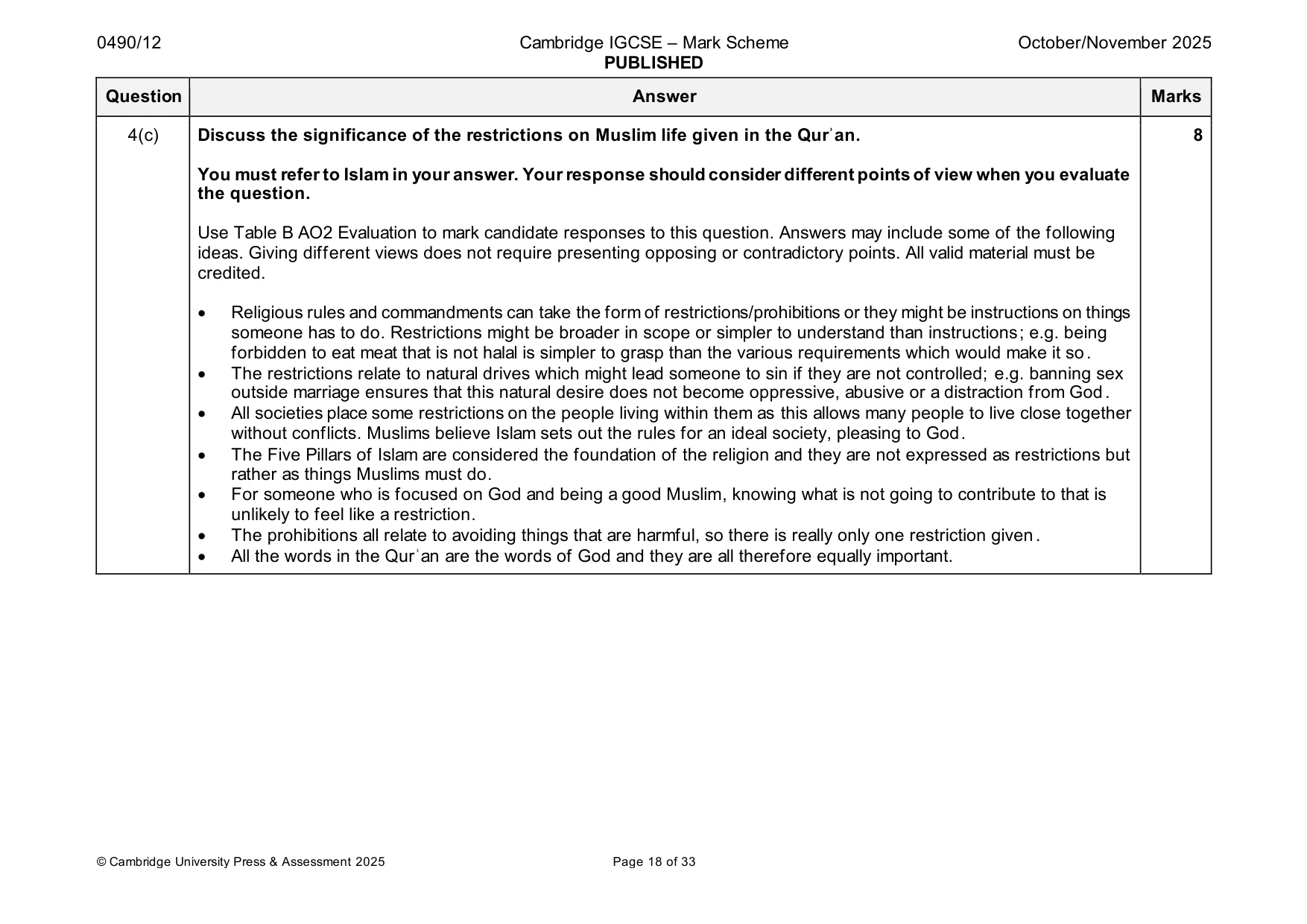 Mark scheme, page 18 of 33