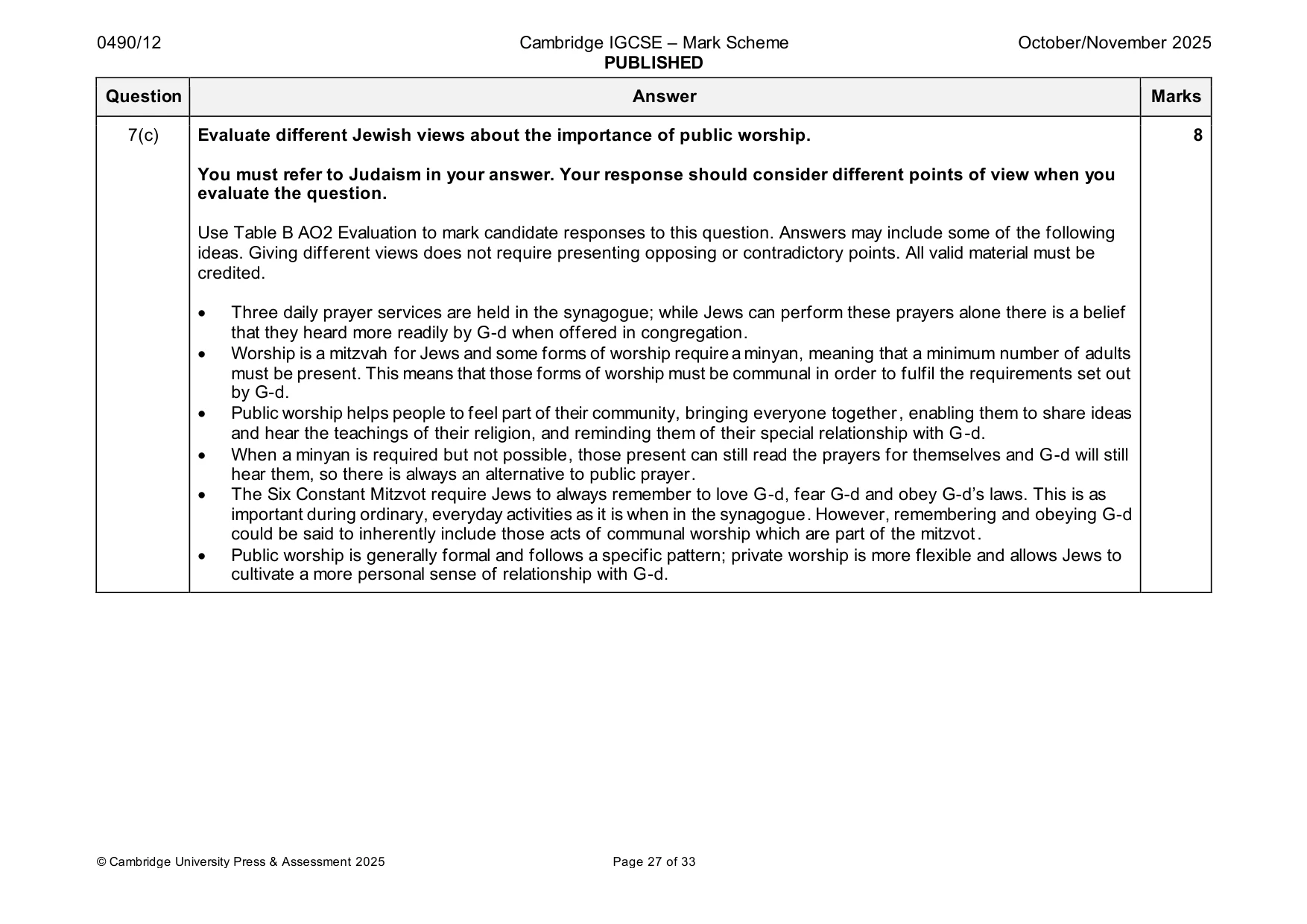 Mark scheme, page 27 of 33