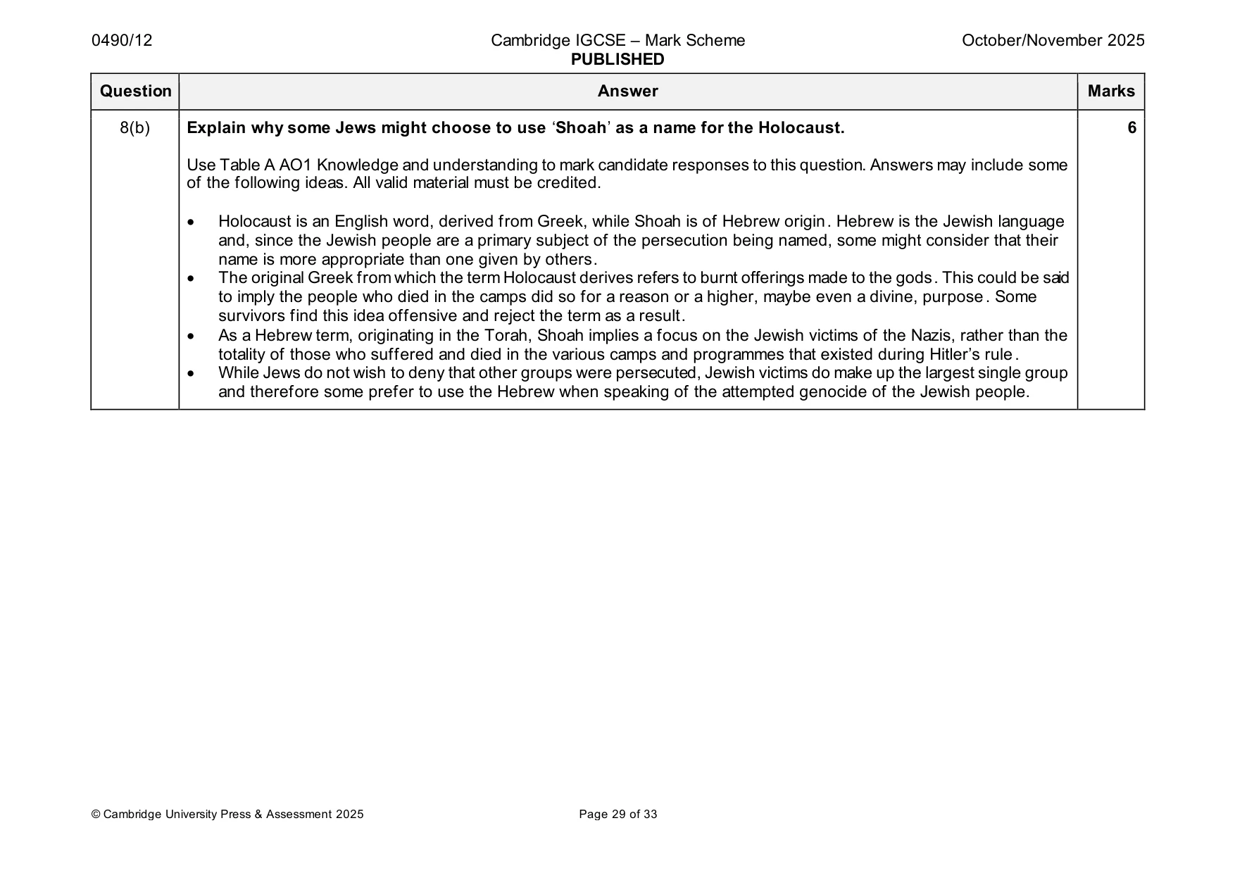 Mark scheme, page 29 of 33
