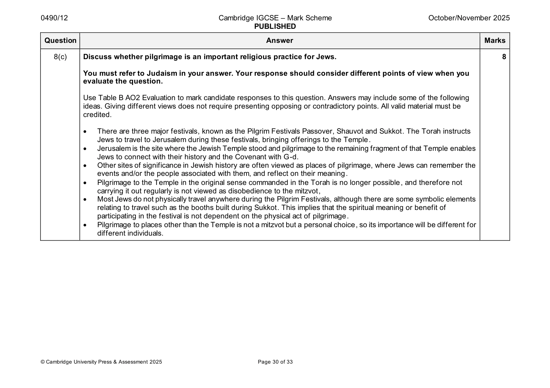 Mark scheme, page 30 of 33