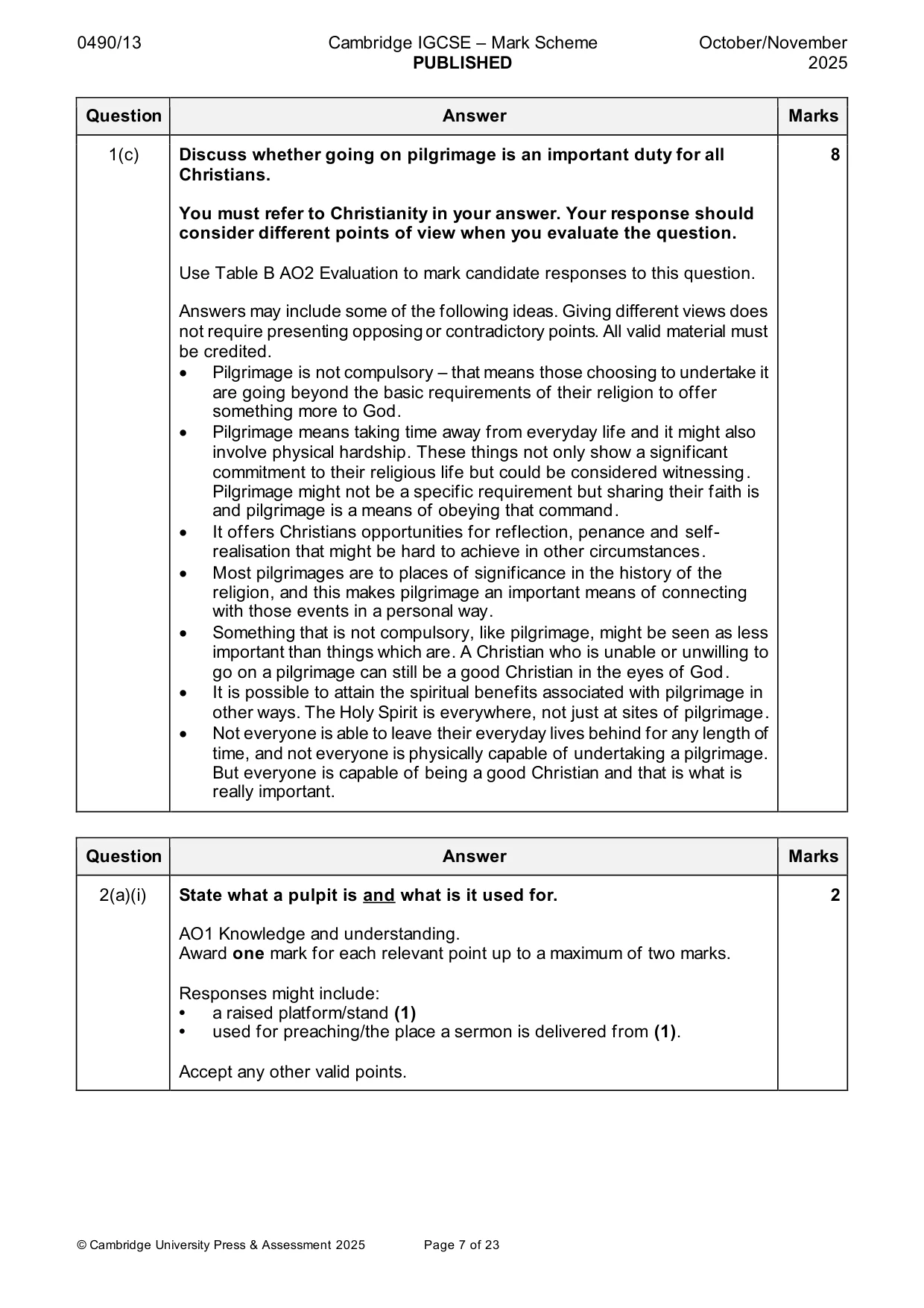 Mark scheme, page 7 of 23