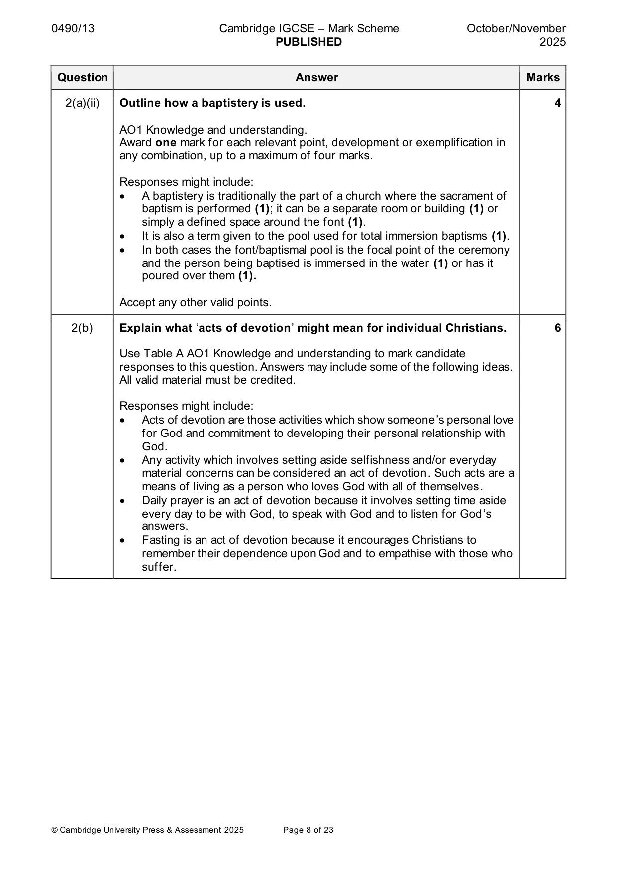 Mark scheme, page 8 of 23