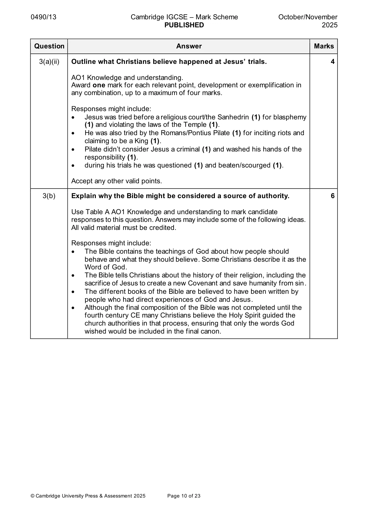 Mark scheme, page 10 of 23