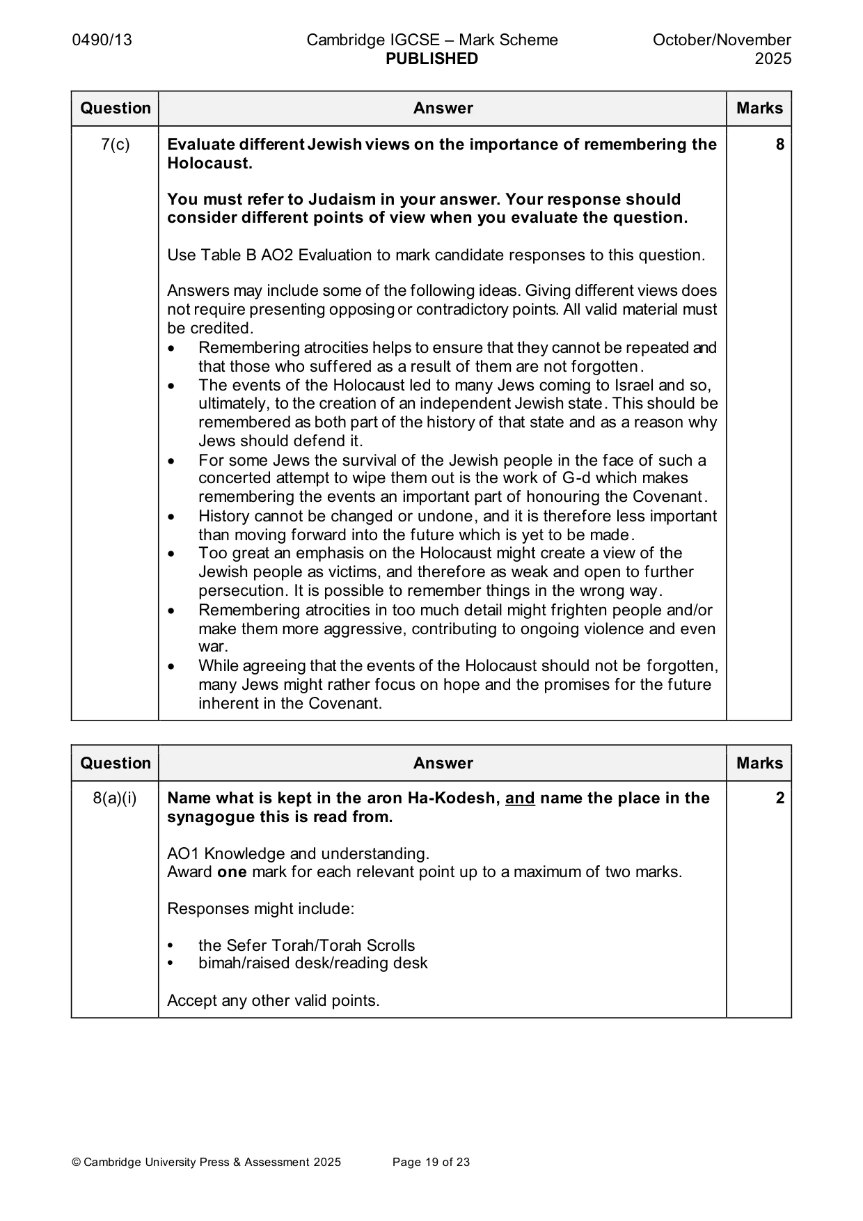 Mark scheme, page 19 of 23