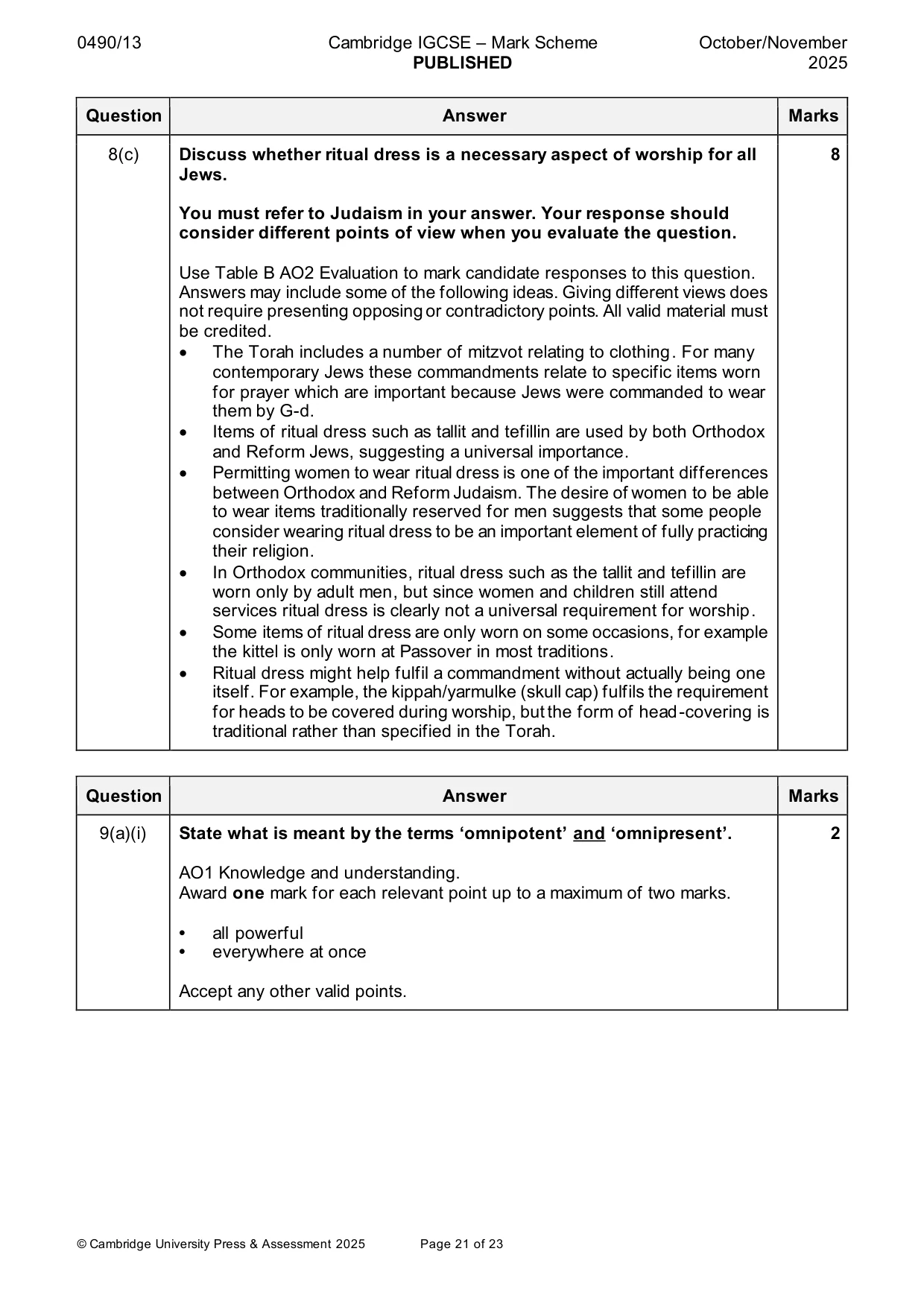 Mark scheme, page 21 of 23