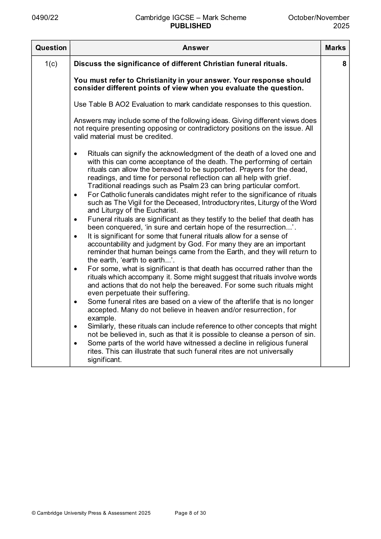 Mark scheme, page 8 of 30