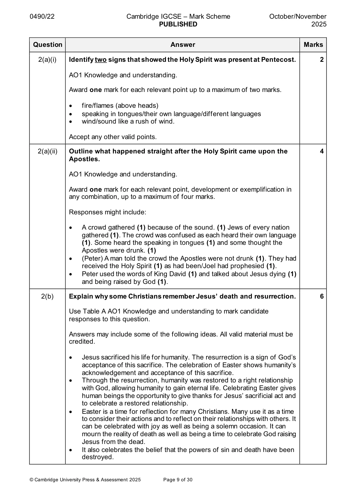 Mark scheme, page 9 of 30