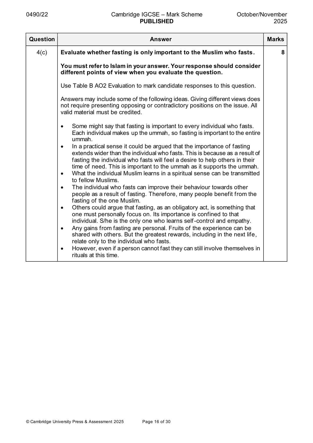 Mark scheme, page 16 of 30