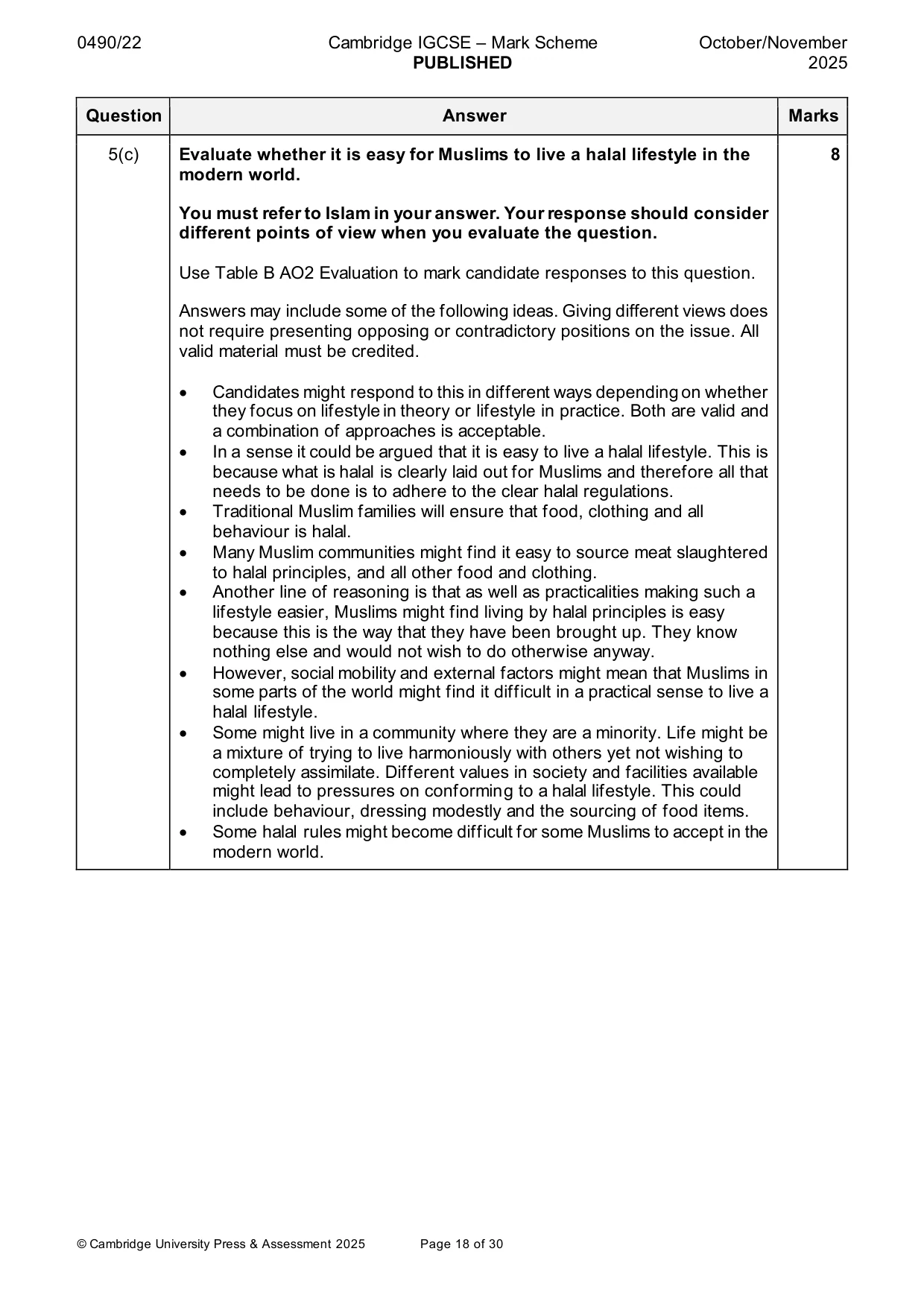Mark scheme, page 18 of 30