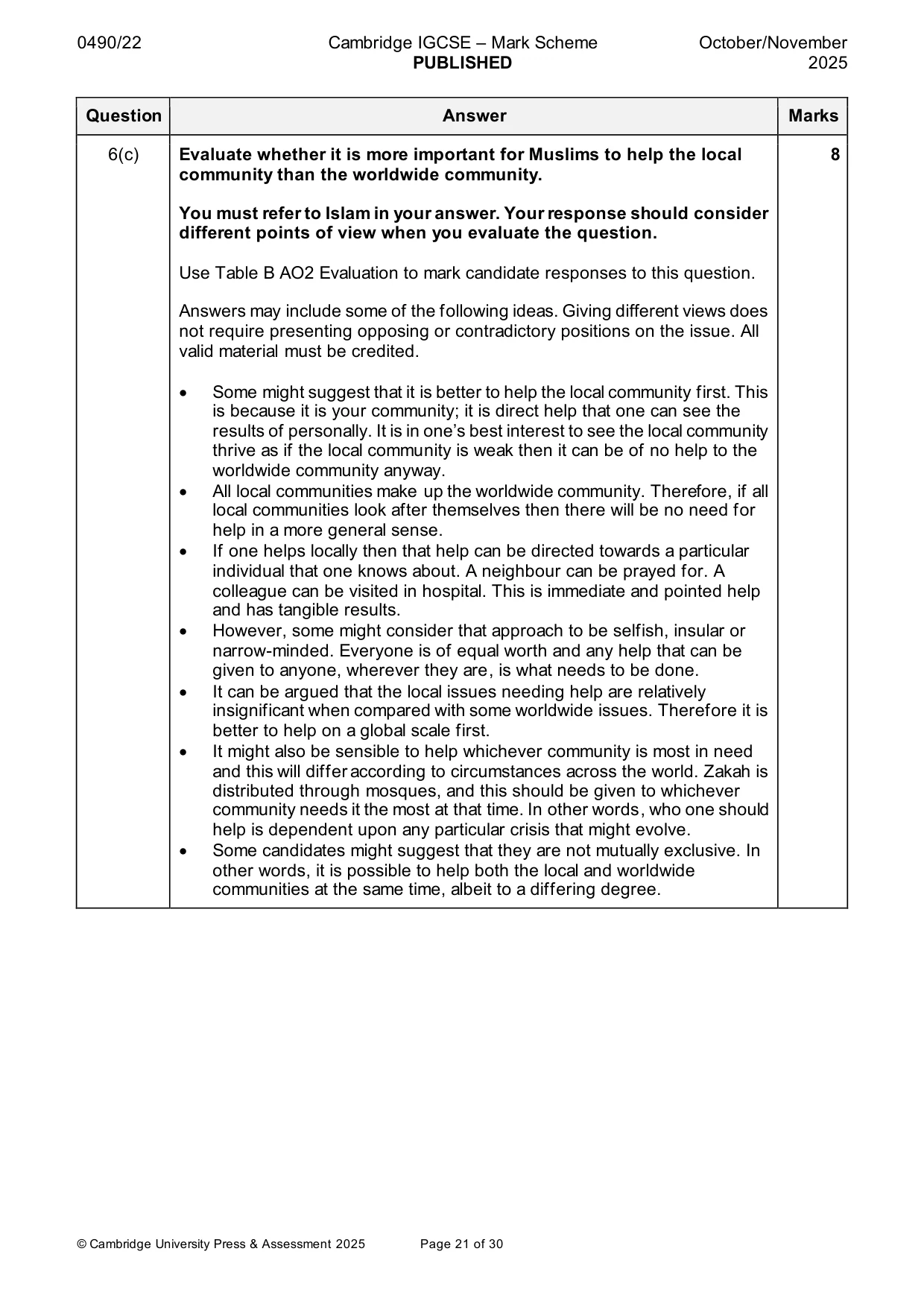 Mark scheme, page 21 of 30