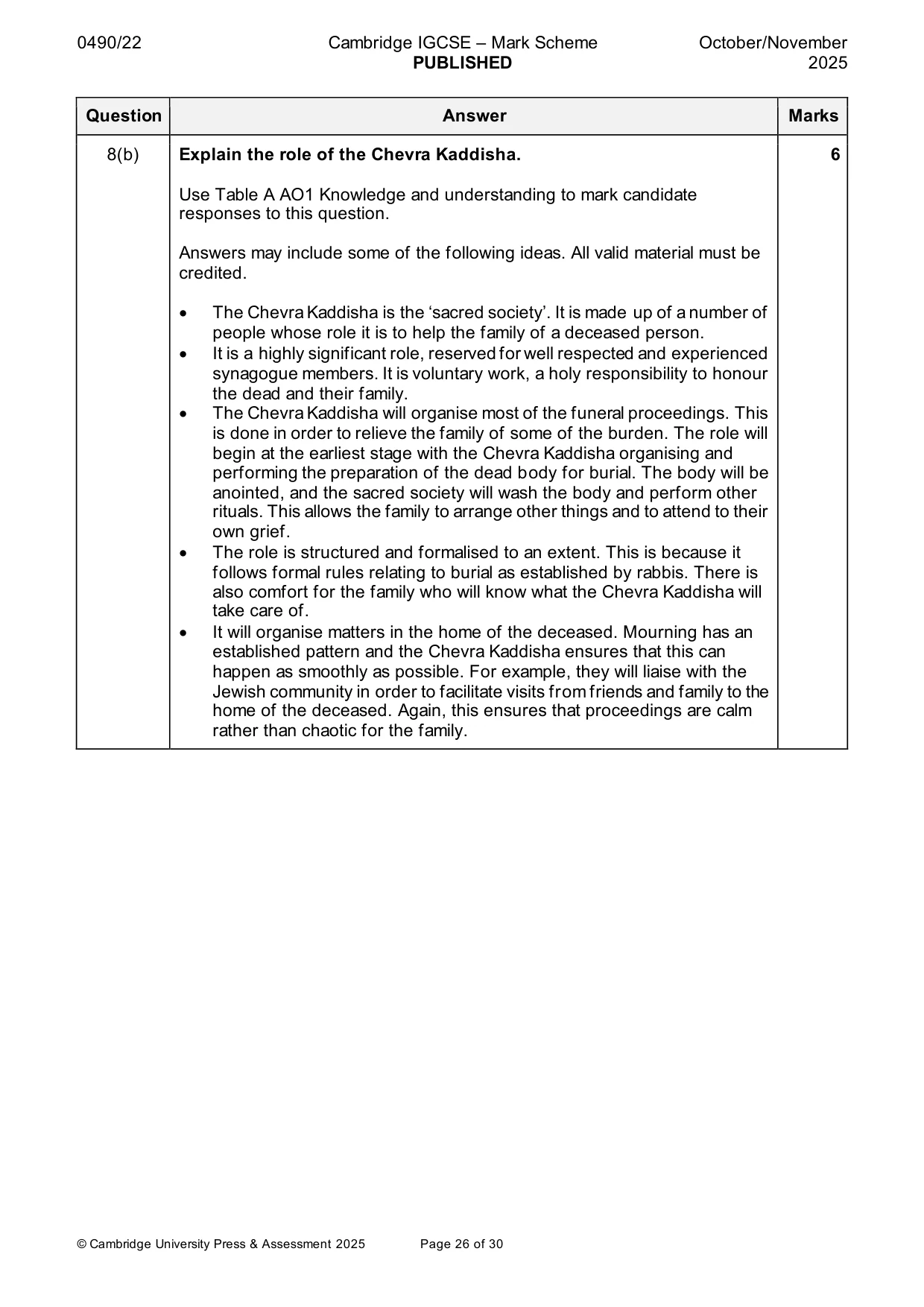 Mark scheme, page 26 of 30