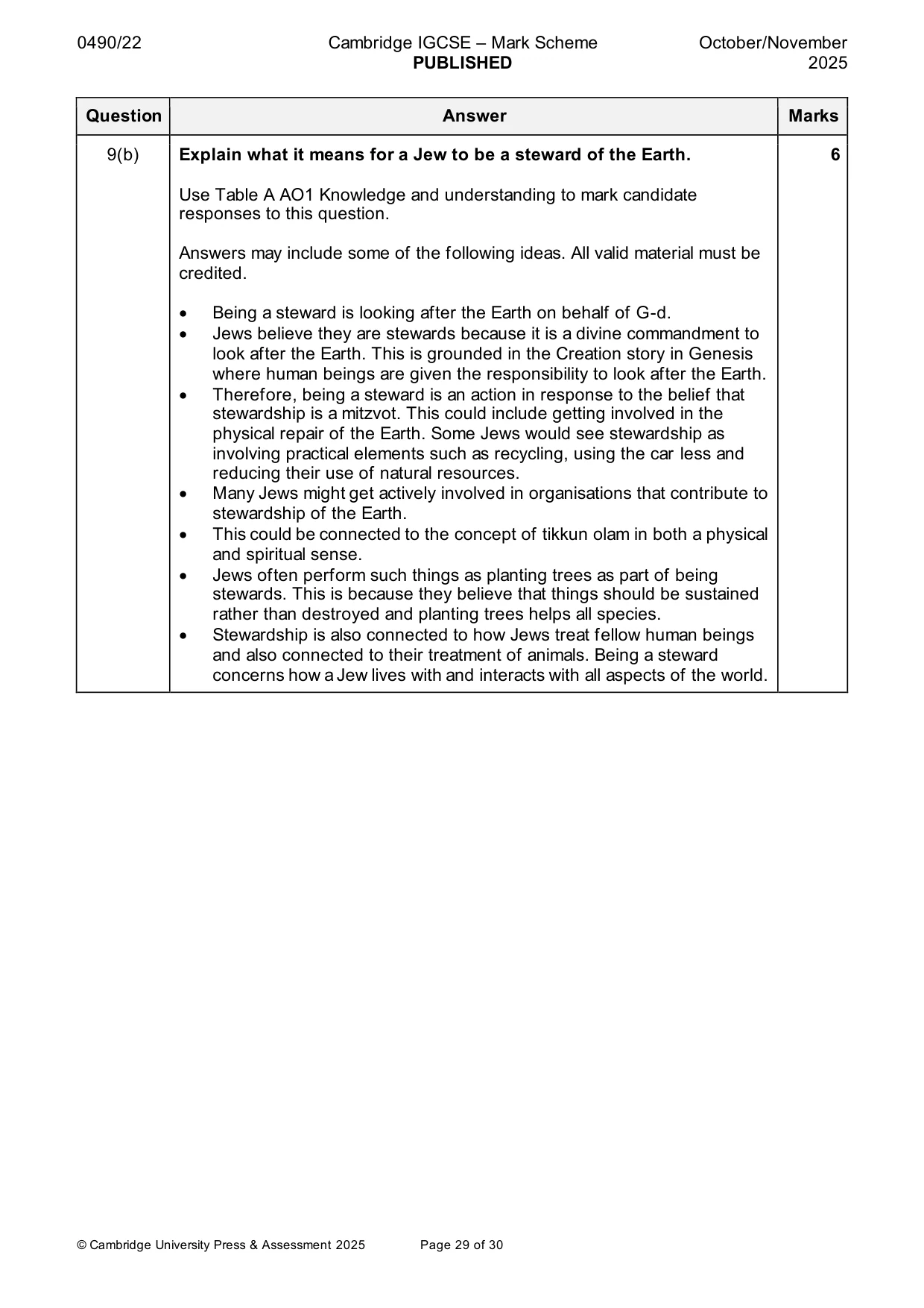 Mark scheme, page 29 of 30