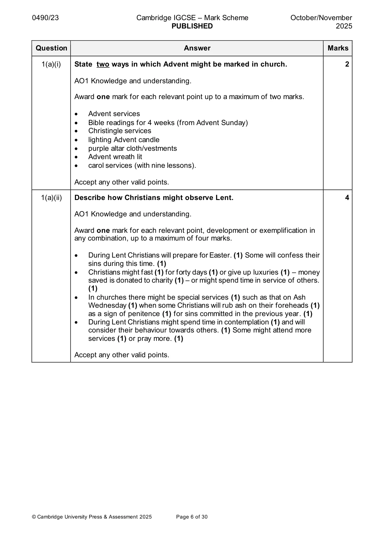 Mark scheme, page 6 of 30