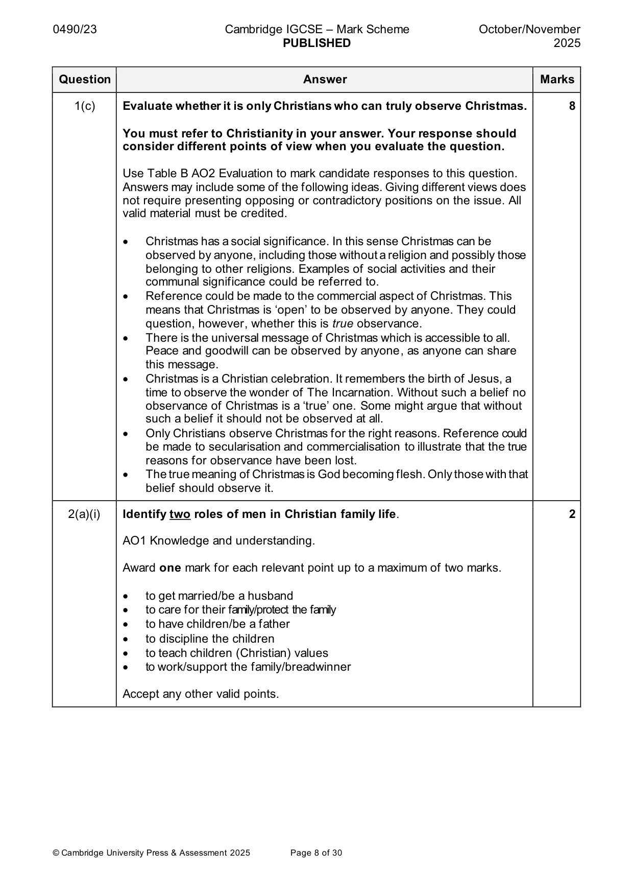 Mark scheme, page 8 of 30