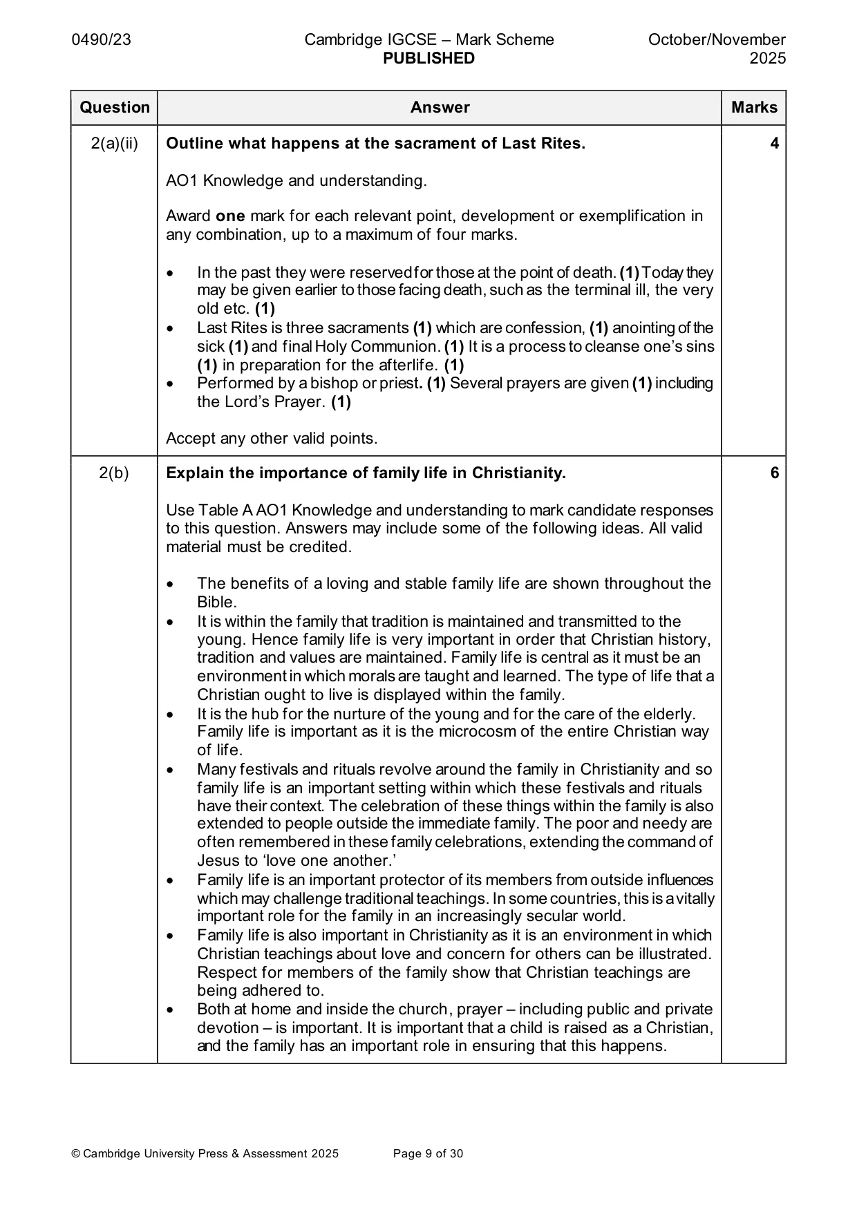 Mark scheme, page 9 of 30