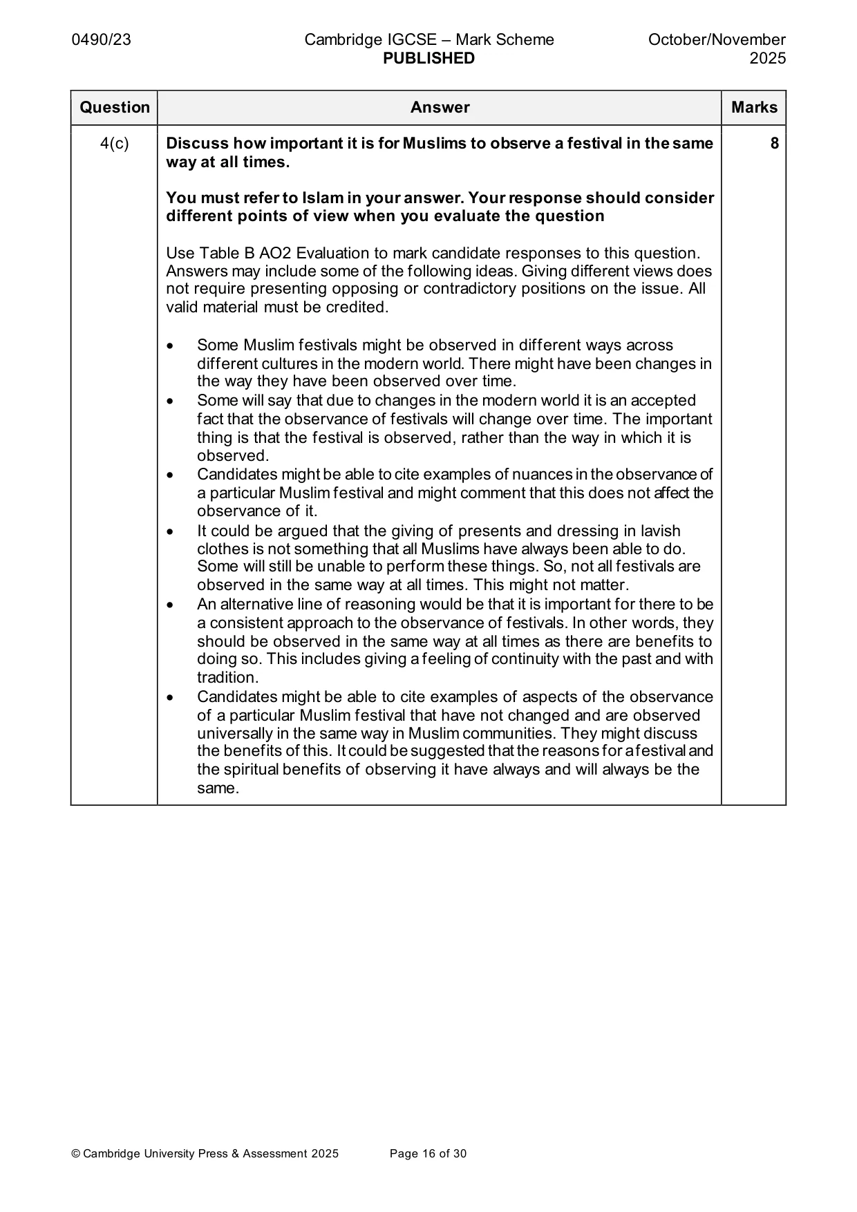 Mark scheme, page 16 of 30
