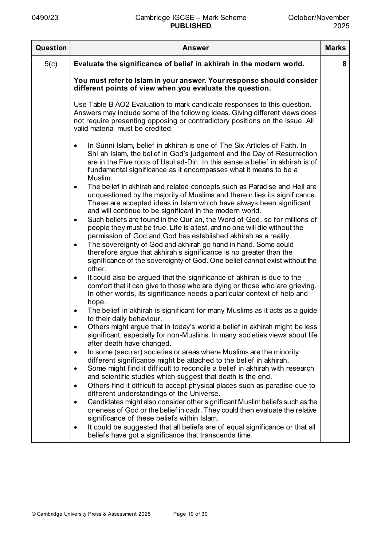 Mark scheme, page 19 of 30