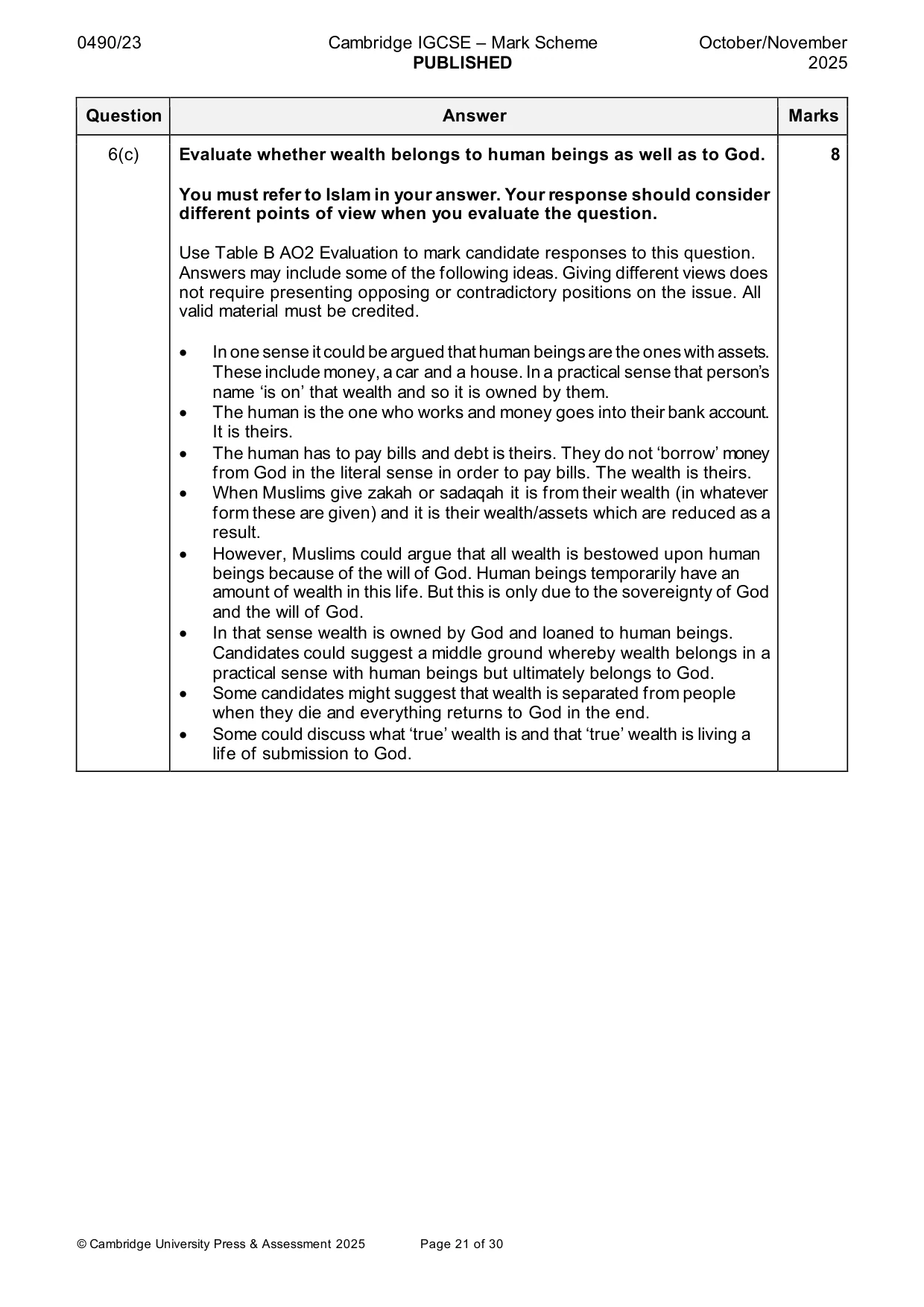 Mark scheme, page 21 of 30