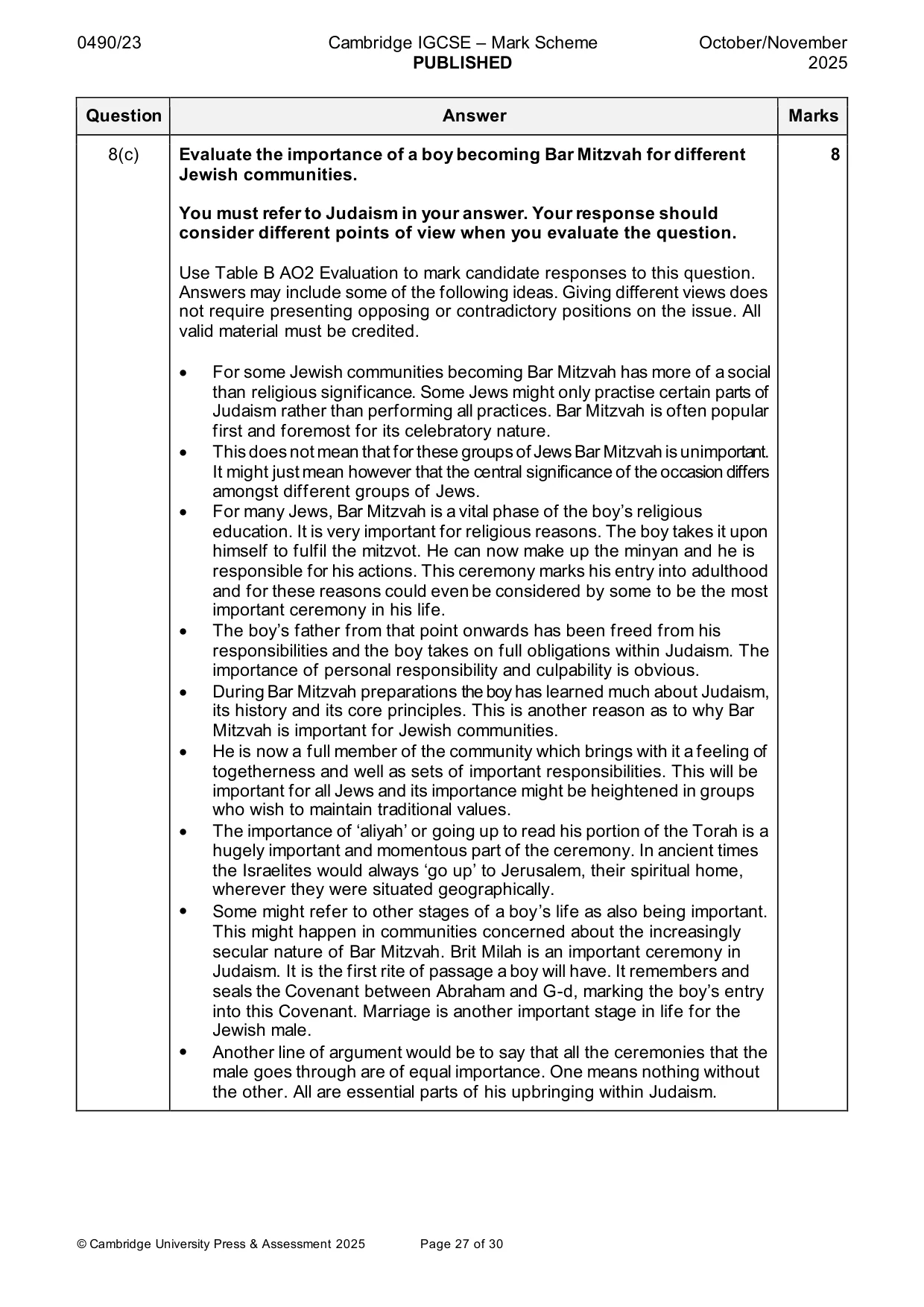 Mark scheme, page 27 of 30
