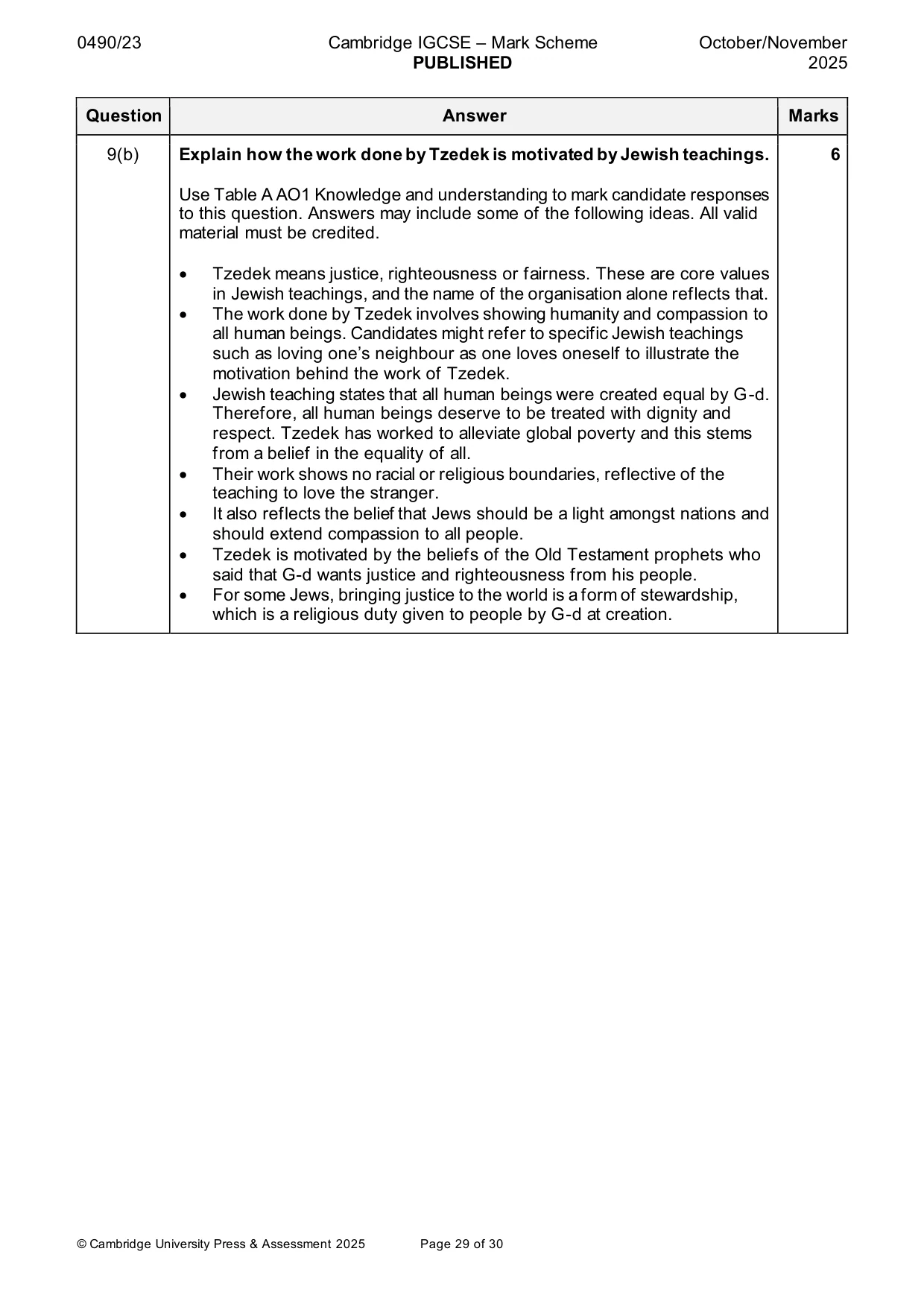 Mark scheme, page 29 of 30