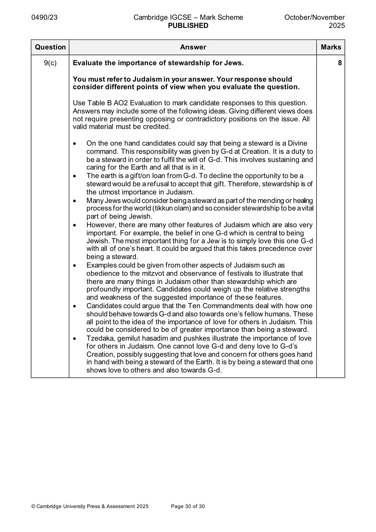 Mark scheme, page 30 of 30