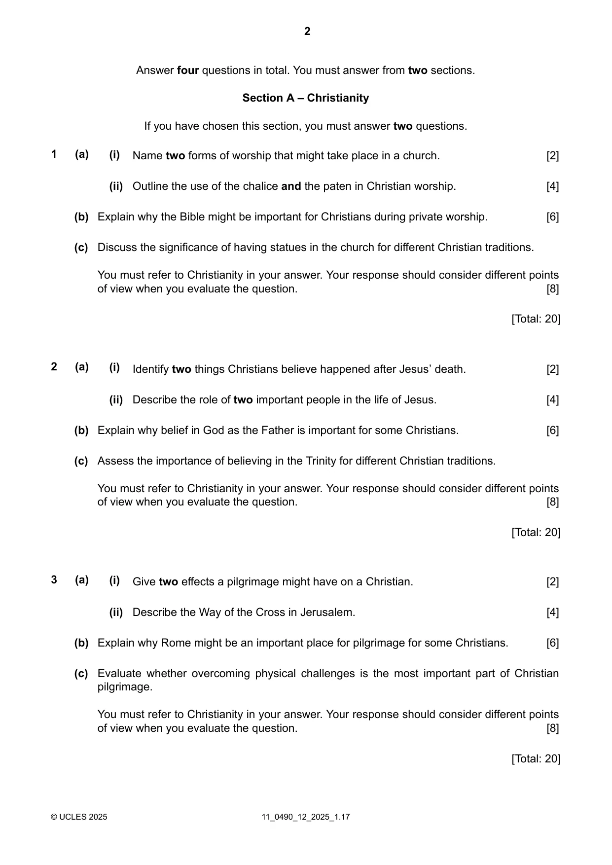 Cambridge IGCSE Religious Studies 0490 2025 Oct/Nov Paper 1 · Variant 2 question paper, page 2 of 8