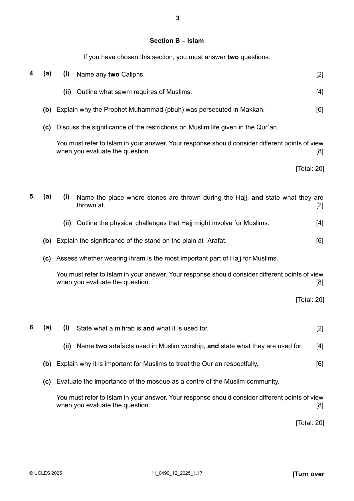 Cambridge IGCSE Religious Studies 0490 2025 Oct/Nov Paper 1 · Variant 2 question paper, page 3 of 8