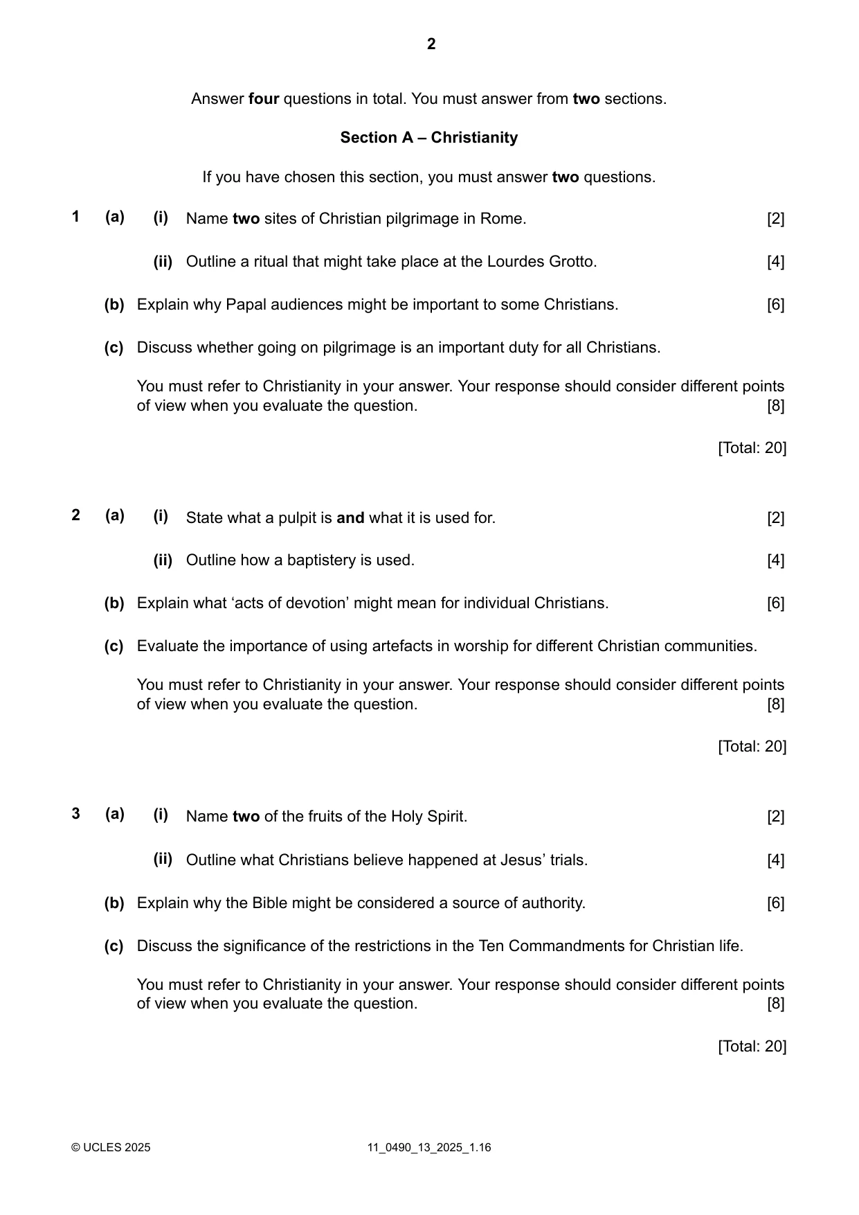 Cambridge IGCSE Religious Studies 0490 2025 Oct/Nov Paper 1 · Variant 3 question paper, page 2 of 8