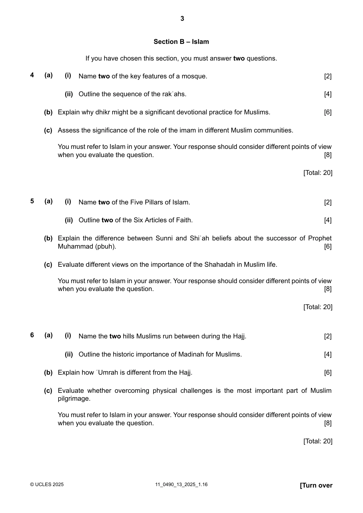Cambridge IGCSE Religious Studies 0490 2025 Oct/Nov Paper 1 · Variant 3 question paper, page 3 of 8