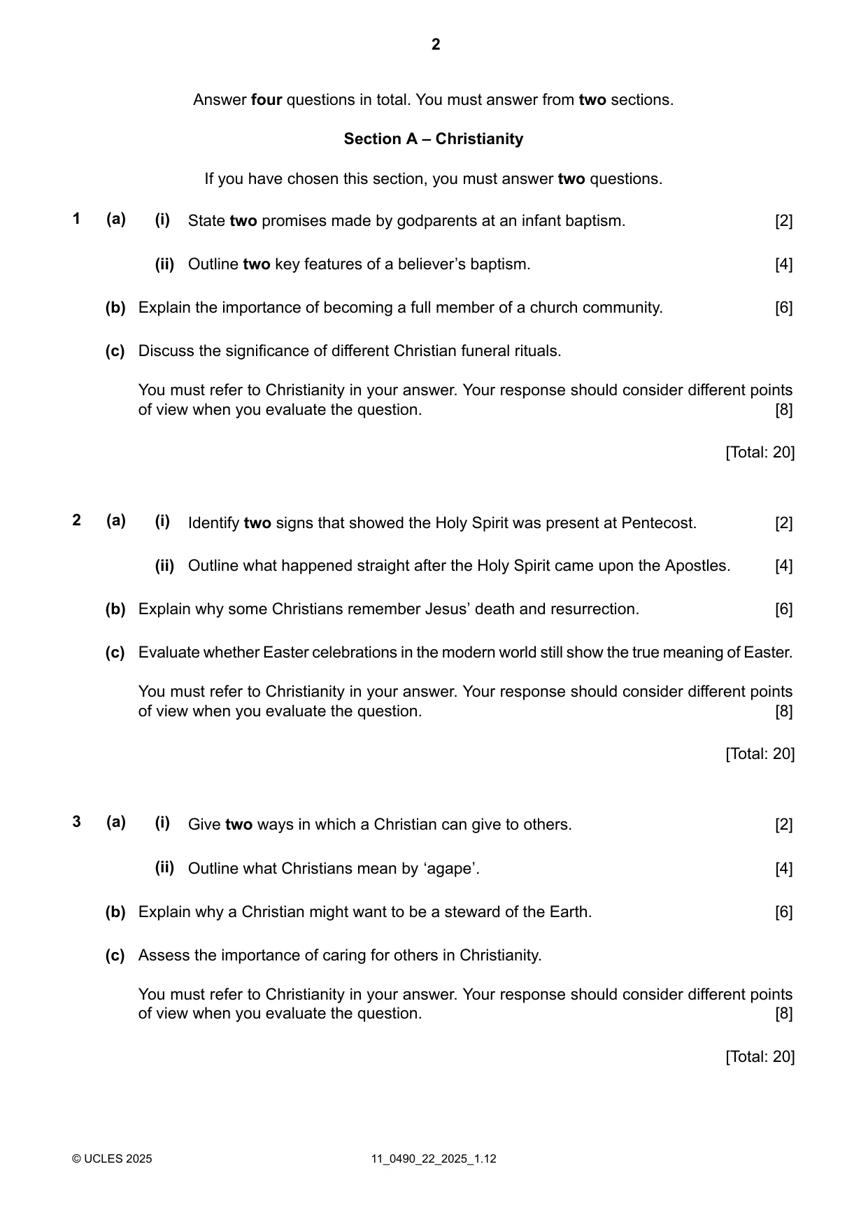 Cambridge IGCSE Religious Studies 0490 2025 Oct/Nov Paper 2 · Variant 2 question paper, page 2 of 8