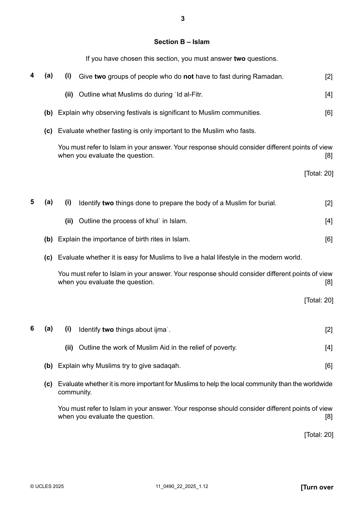 Cambridge IGCSE Religious Studies 0490 2025 Oct/Nov Paper 2 · Variant 2 question paper, page 3 of 8