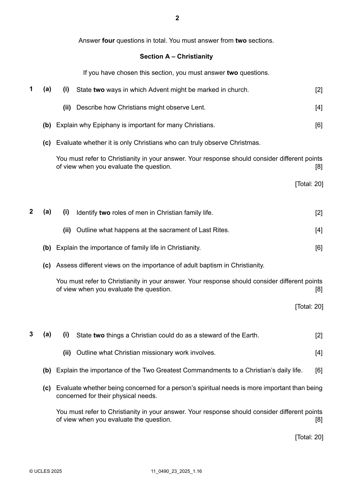 Cambridge IGCSE Religious Studies 0490 2025 Oct/Nov Paper 2 · Variant 3 question paper, page 2 of 8