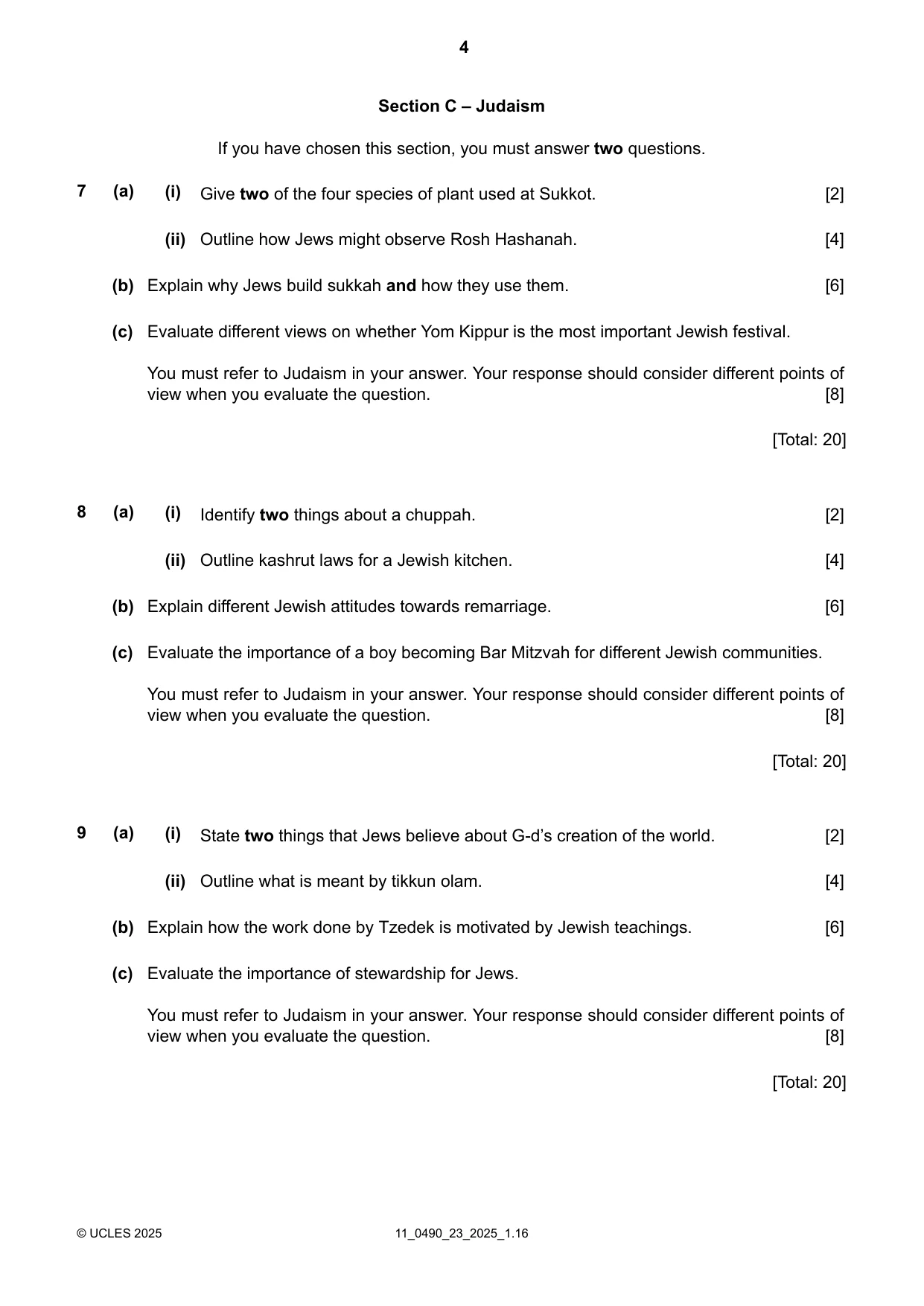 Cambridge IGCSE Religious Studies 0490 2025 Oct/Nov Paper 2 · Variant 3 question paper, page 4 of 8