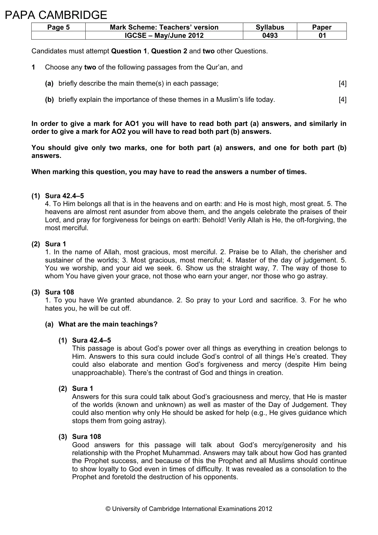 Mark scheme, page 5 of 9