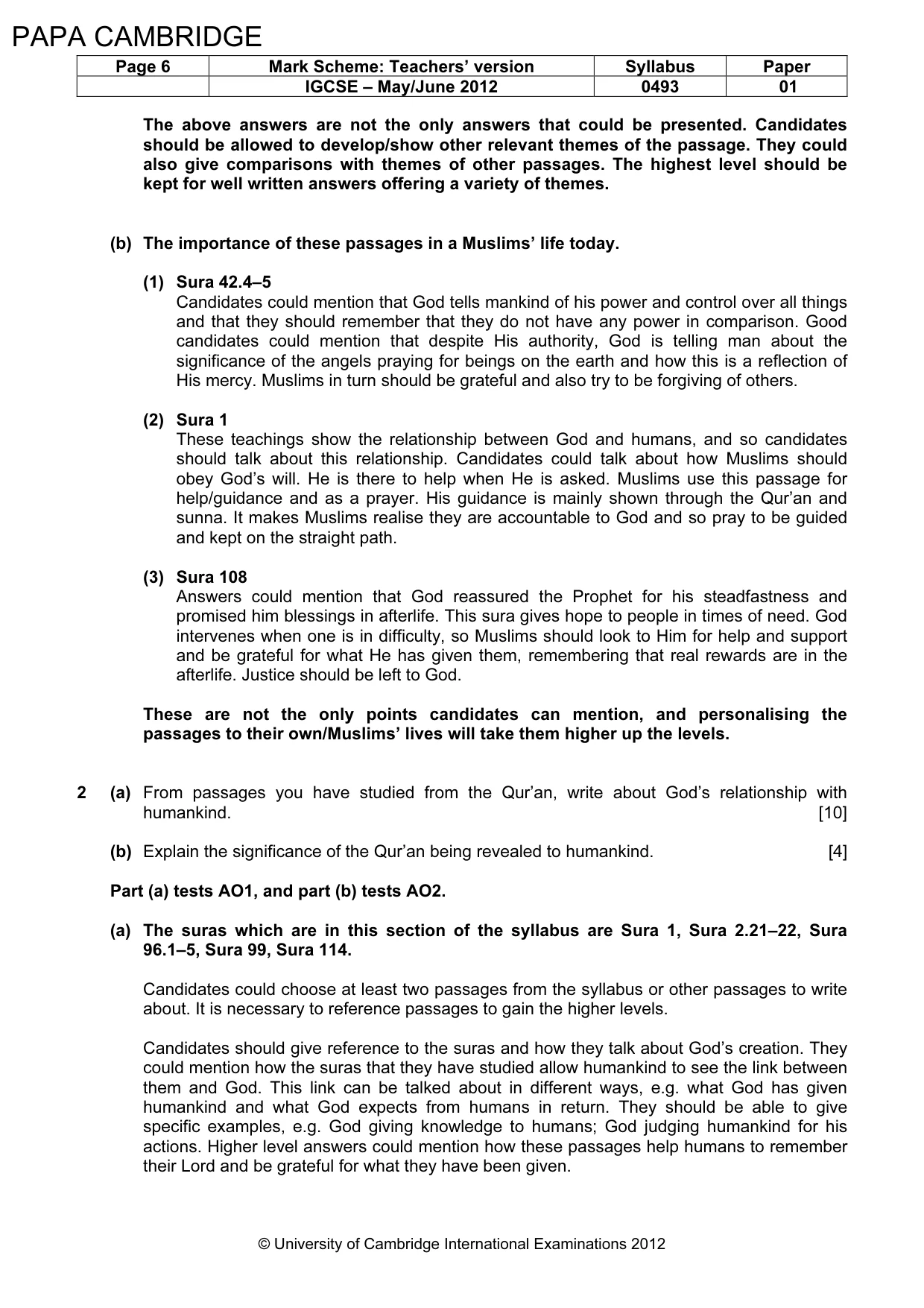 Mark scheme, page 6 of 9