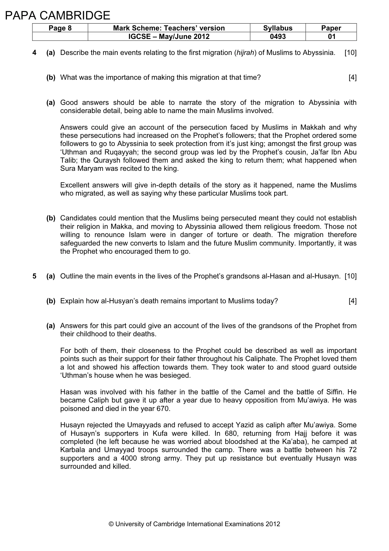 Mark scheme, page 8 of 9