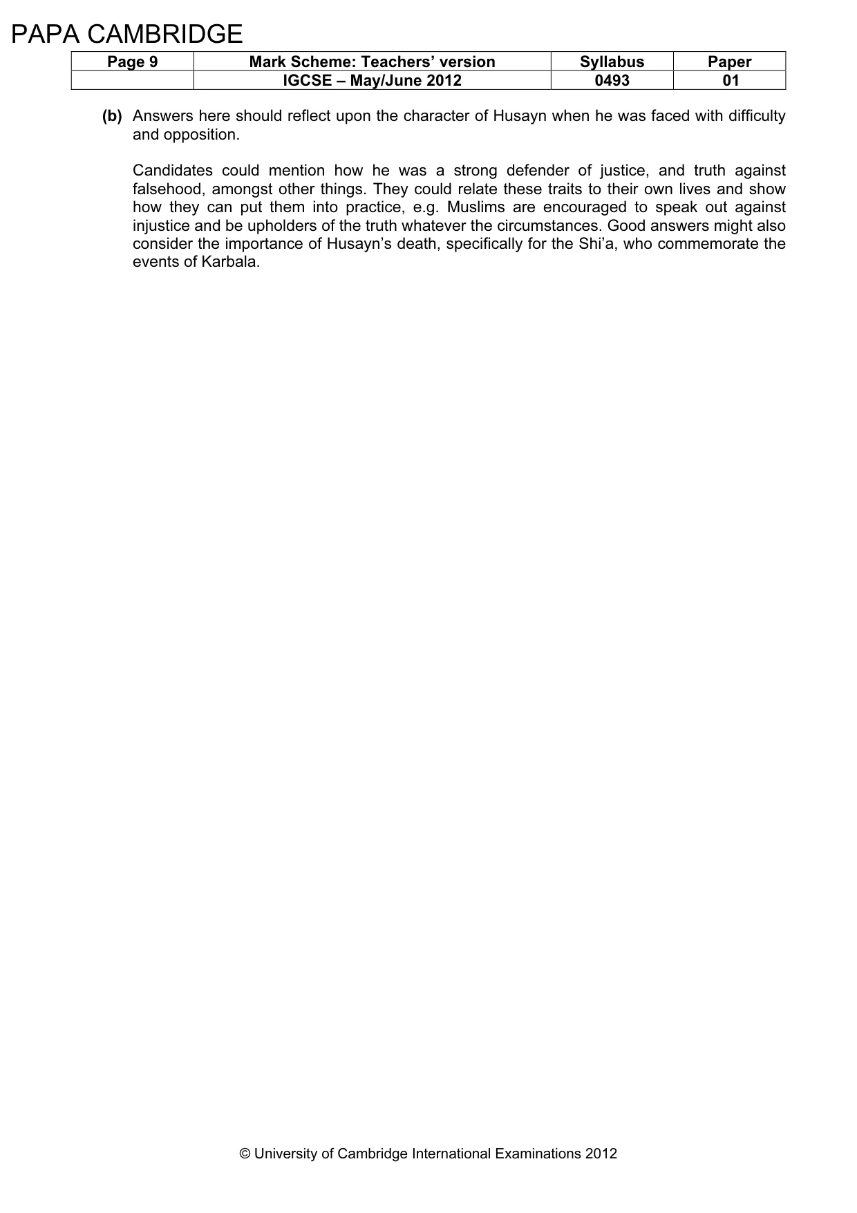 Mark scheme, page 9 of 9