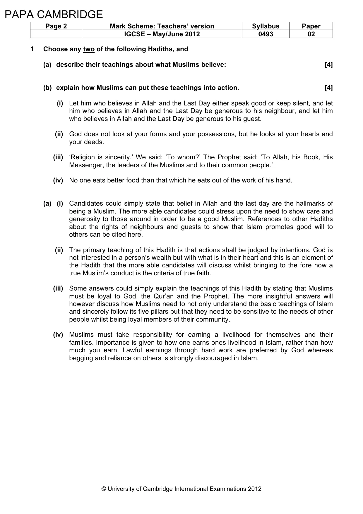 Mark scheme, page 2 of 5