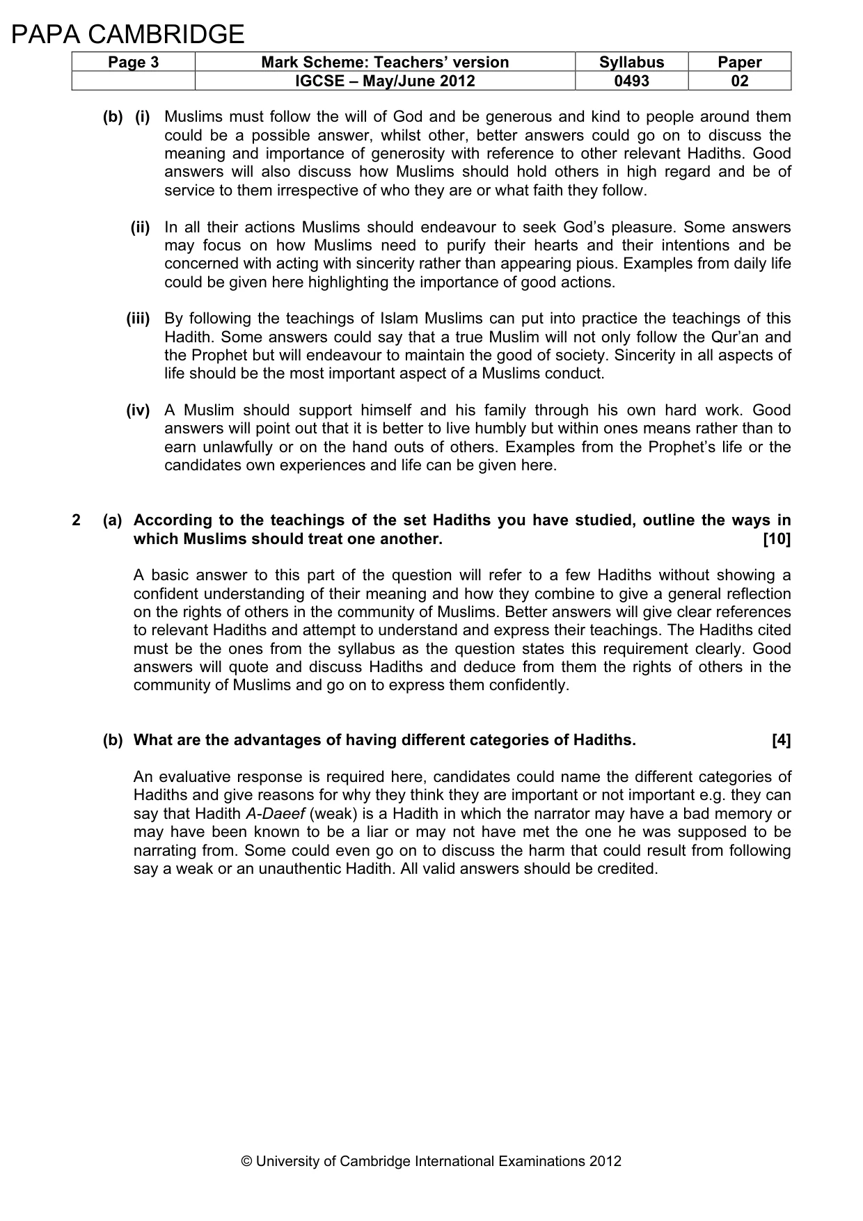 Mark scheme, page 3 of 5