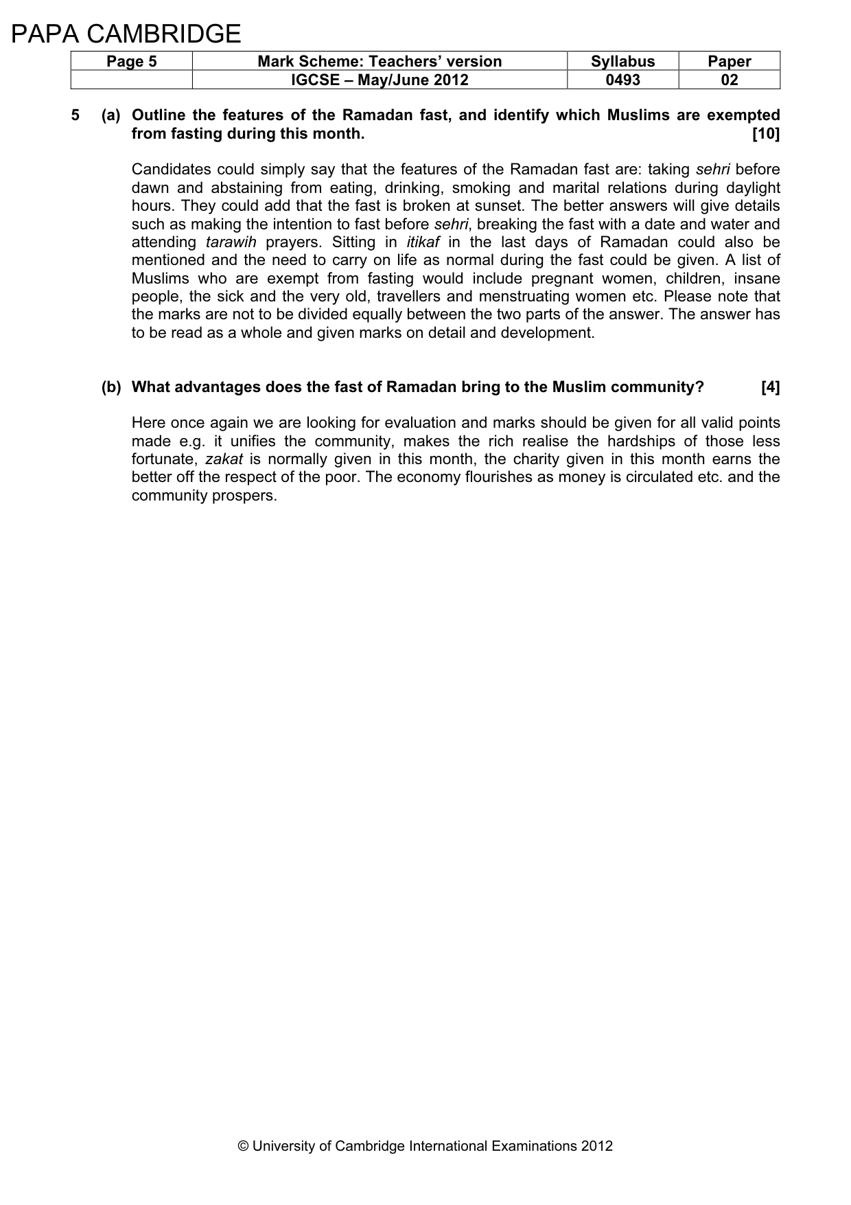 Mark scheme, page 5 of 5