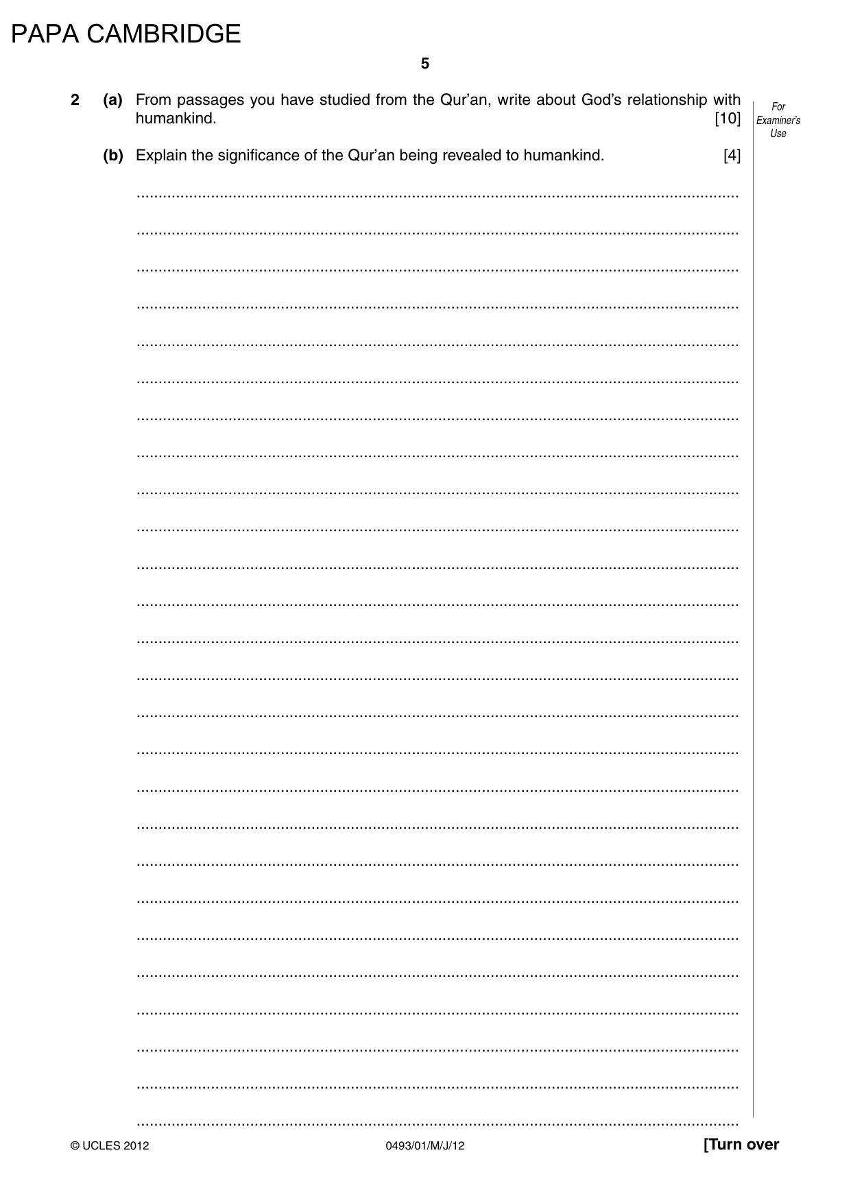 Cambridge IGCSE Islamiyat 0493 2012 May/June Paper 1 · Variant 1 question paper, page 5 of 16