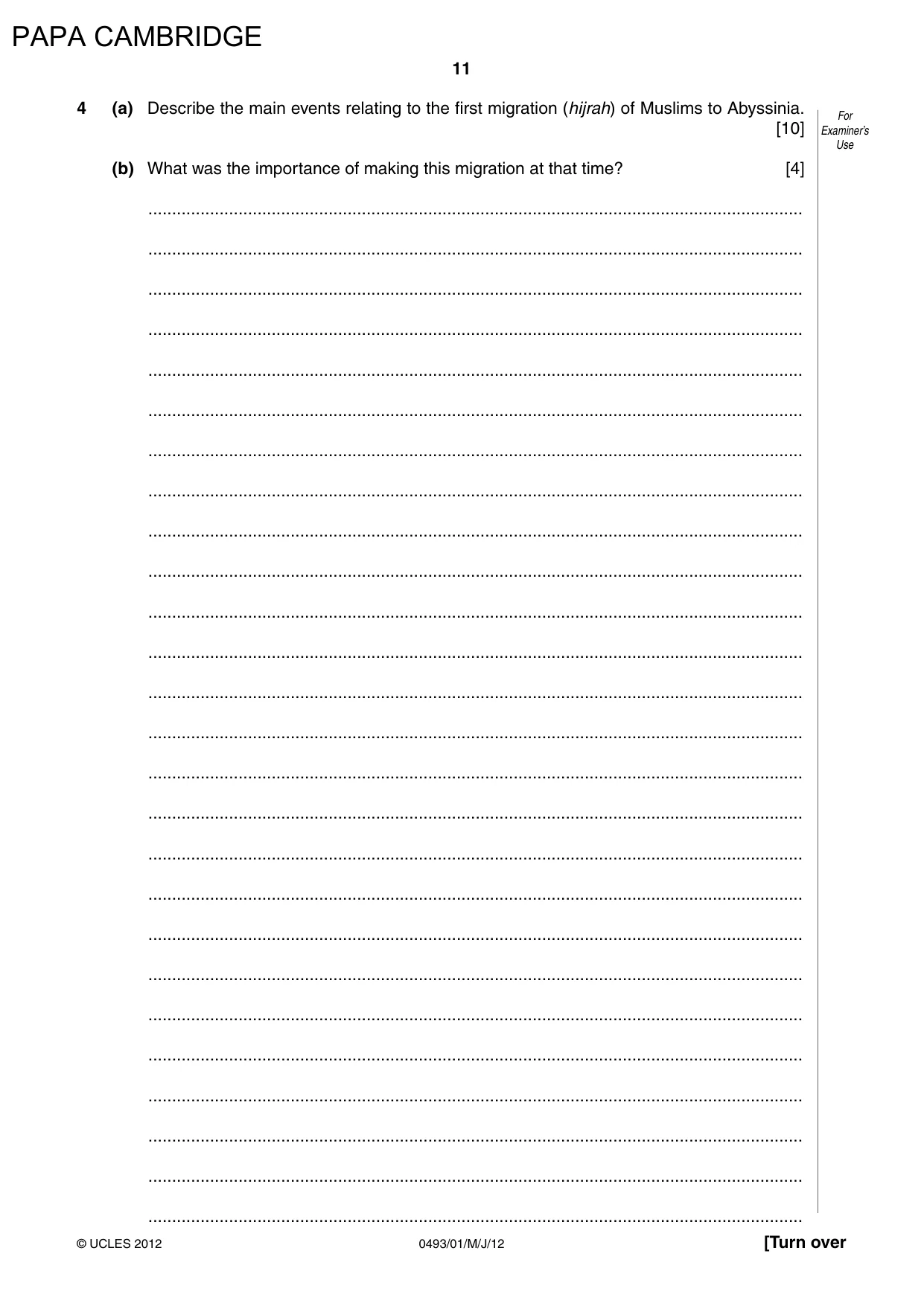 Cambridge IGCSE Islamiyat 0493 2012 May/June Paper 1 · Variant 1 question paper, page 11 of 16