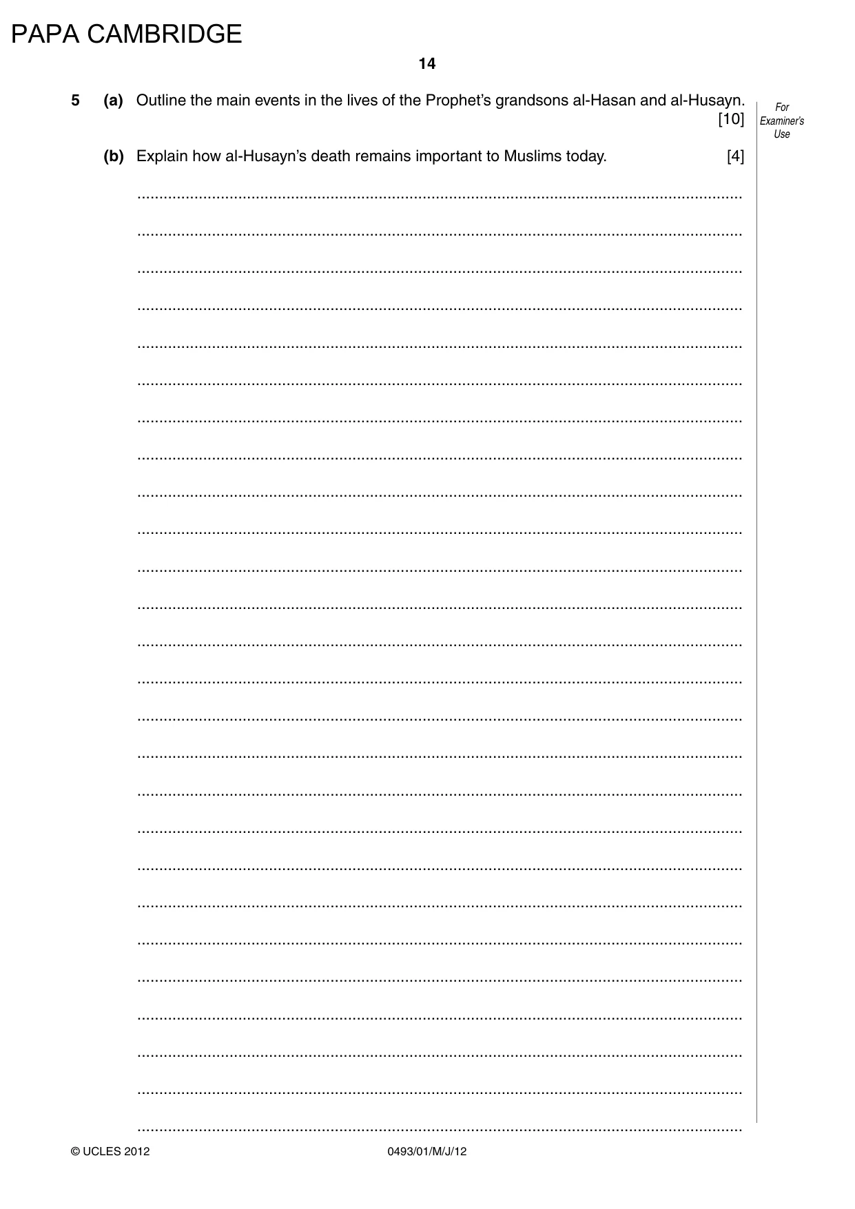 Cambridge IGCSE Islamiyat 0493 2012 May/June Paper 1 · Variant 1 question paper, page 14 of 16