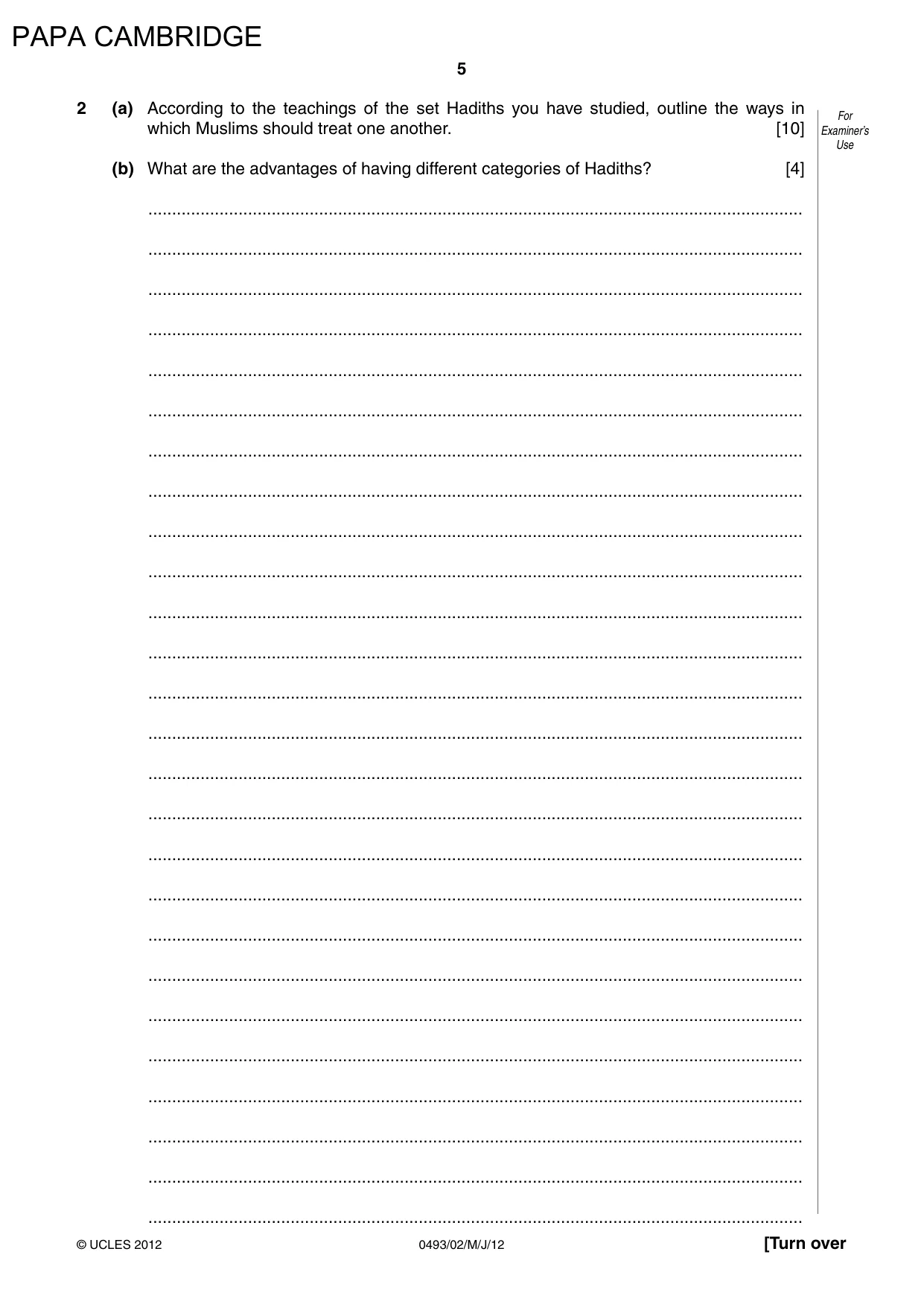 Cambridge IGCSE Islamiyat 0493 2012 May/June Paper 2 · Variant 1 question paper, page 5 of 16