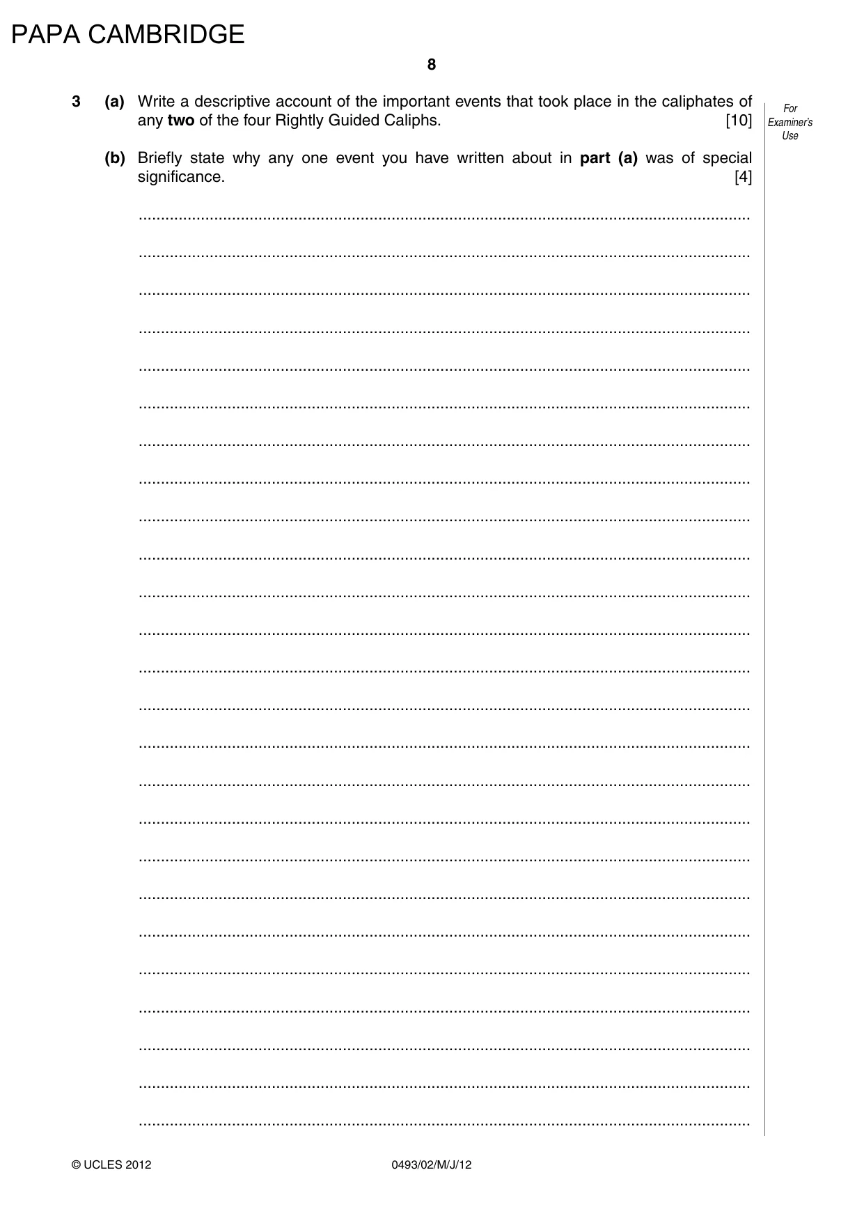 Cambridge IGCSE Islamiyat 0493 2012 May/June Paper 2 · Variant 1 question paper, page 8 of 16