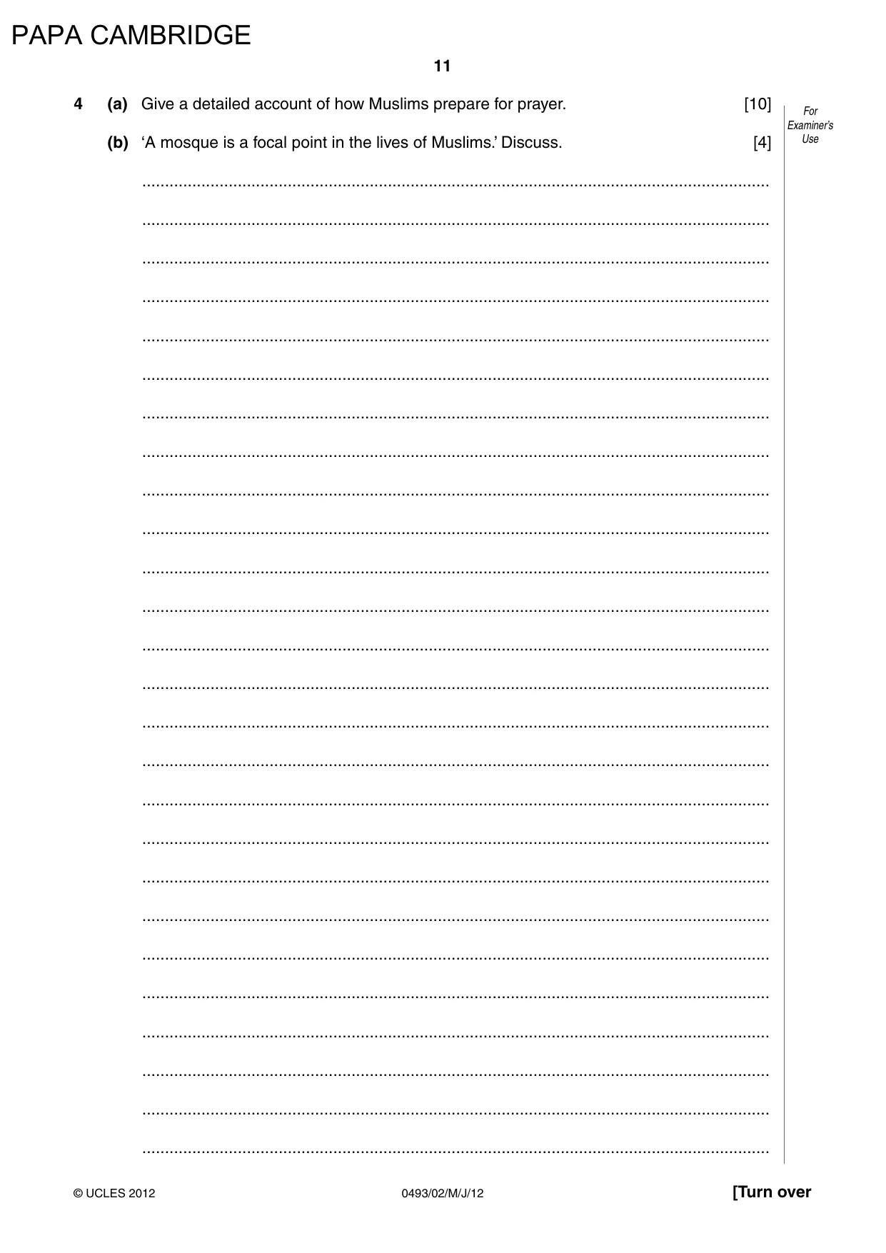 Cambridge IGCSE Islamiyat 0493 2012 May/June Paper 2 · Variant 1 question paper, page 11 of 16